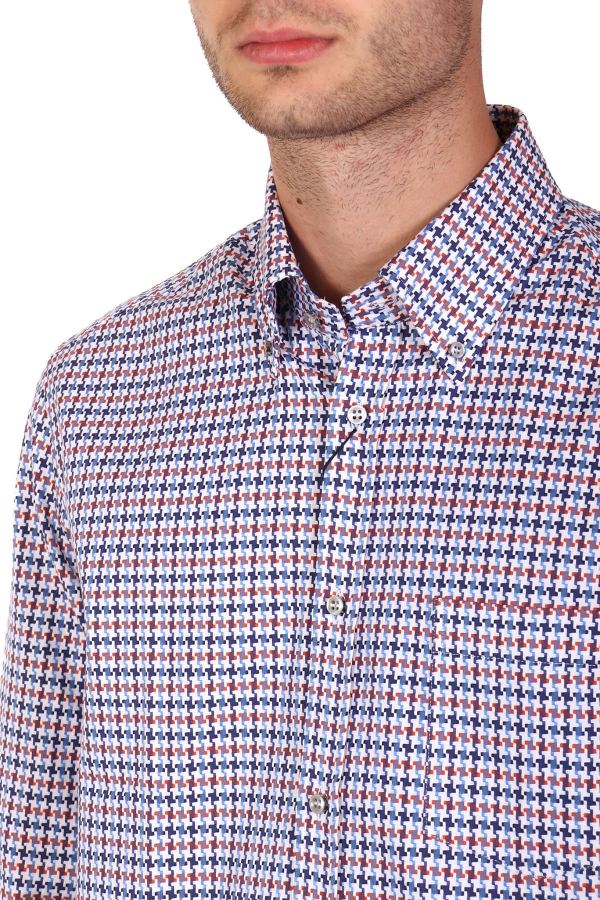 PAUL&SHARK ΠΟΥΚΑΜΙΣΟ BUTTON DOWN ΜΙΚΡΟΣΧΕΔΙΟ MULTI ΛΕΥΚΟ-ΣΙΕΛ