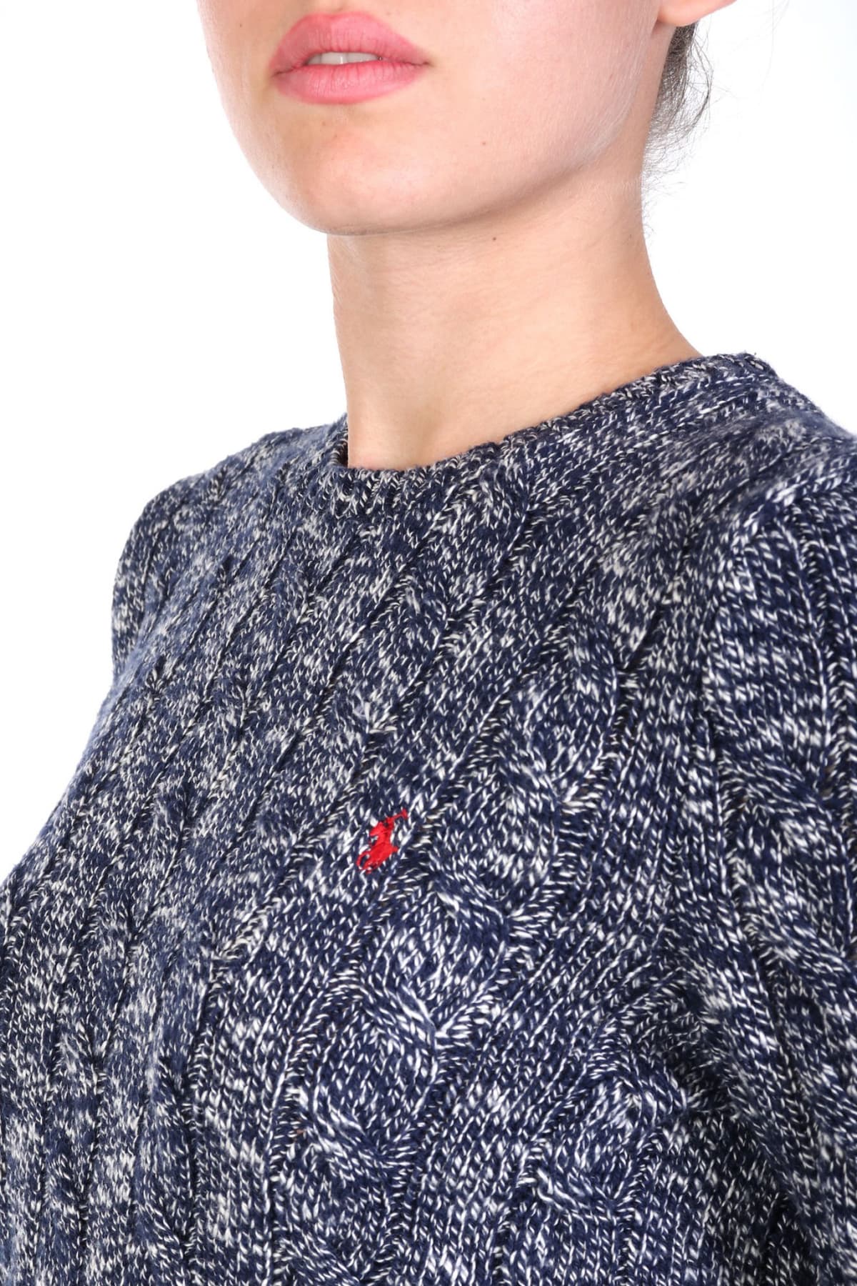 RALPH LAUREN ΠΛΕΚΤΟ CREW NECK CABLE ΜΕΛΑΝΖΕ ΜΠΛΕ