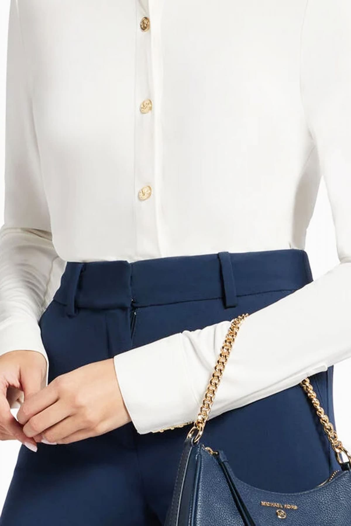 MICHAEL KORS ΤΣΑΝΤΑKI ΧΕΙΡΟΣ JET SET CHARM METAΛΛΙΚΟ LOGO ΣΚΟΥΡΟ ΜΠΛΕ