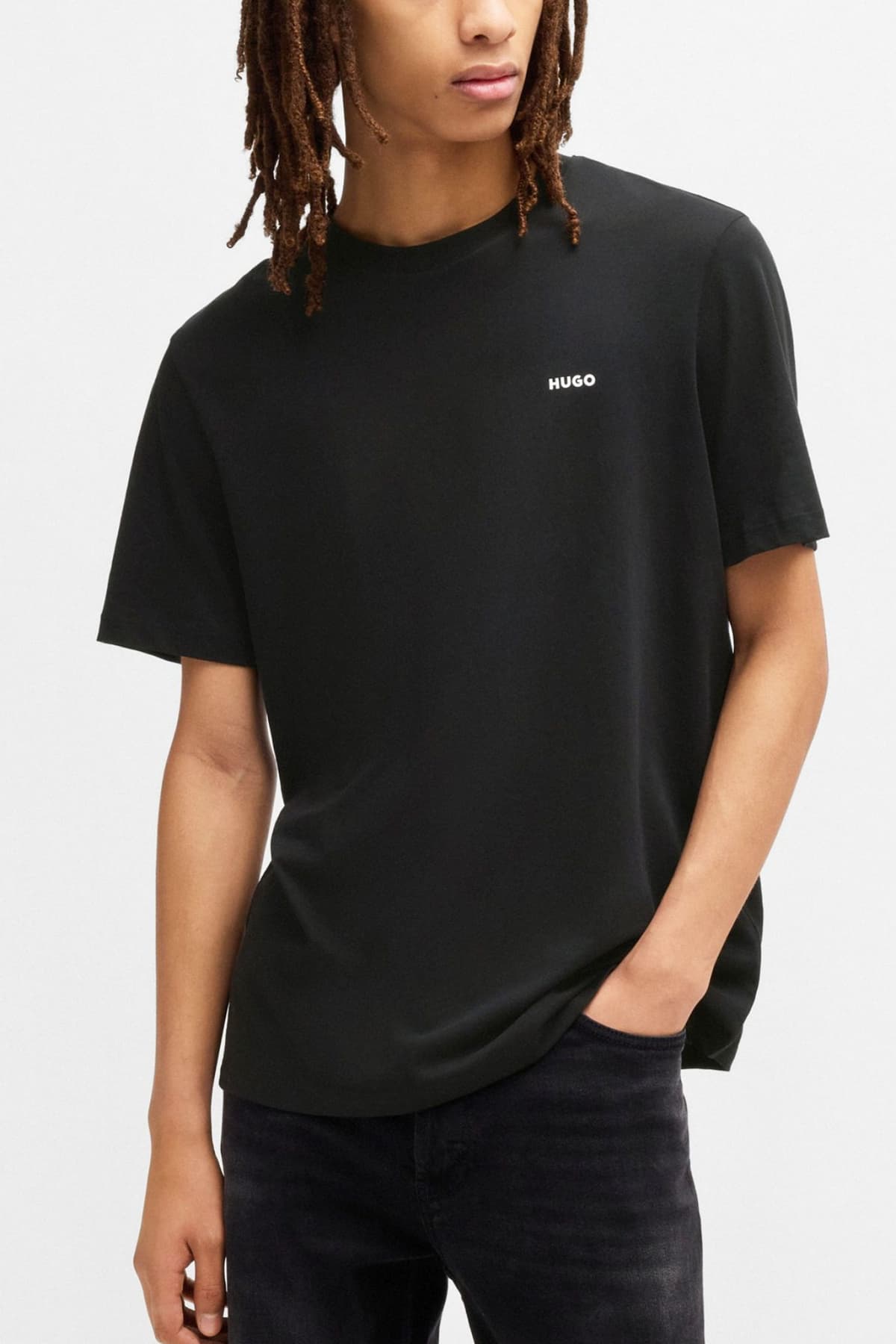 HUGO T-SHIRT DERO222 LOGO ΜΑΥΡΟ
