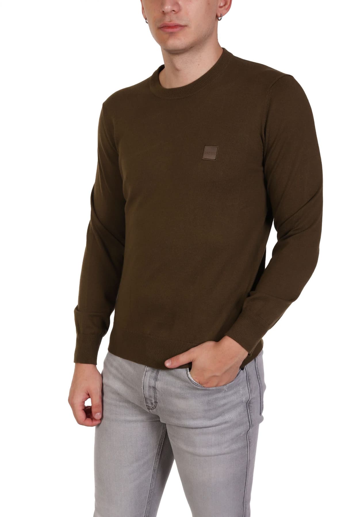 BOSS CASUAL ΠΛΕΚΤΟ ROUND NECK KANOVANO ΧΑΚΙ