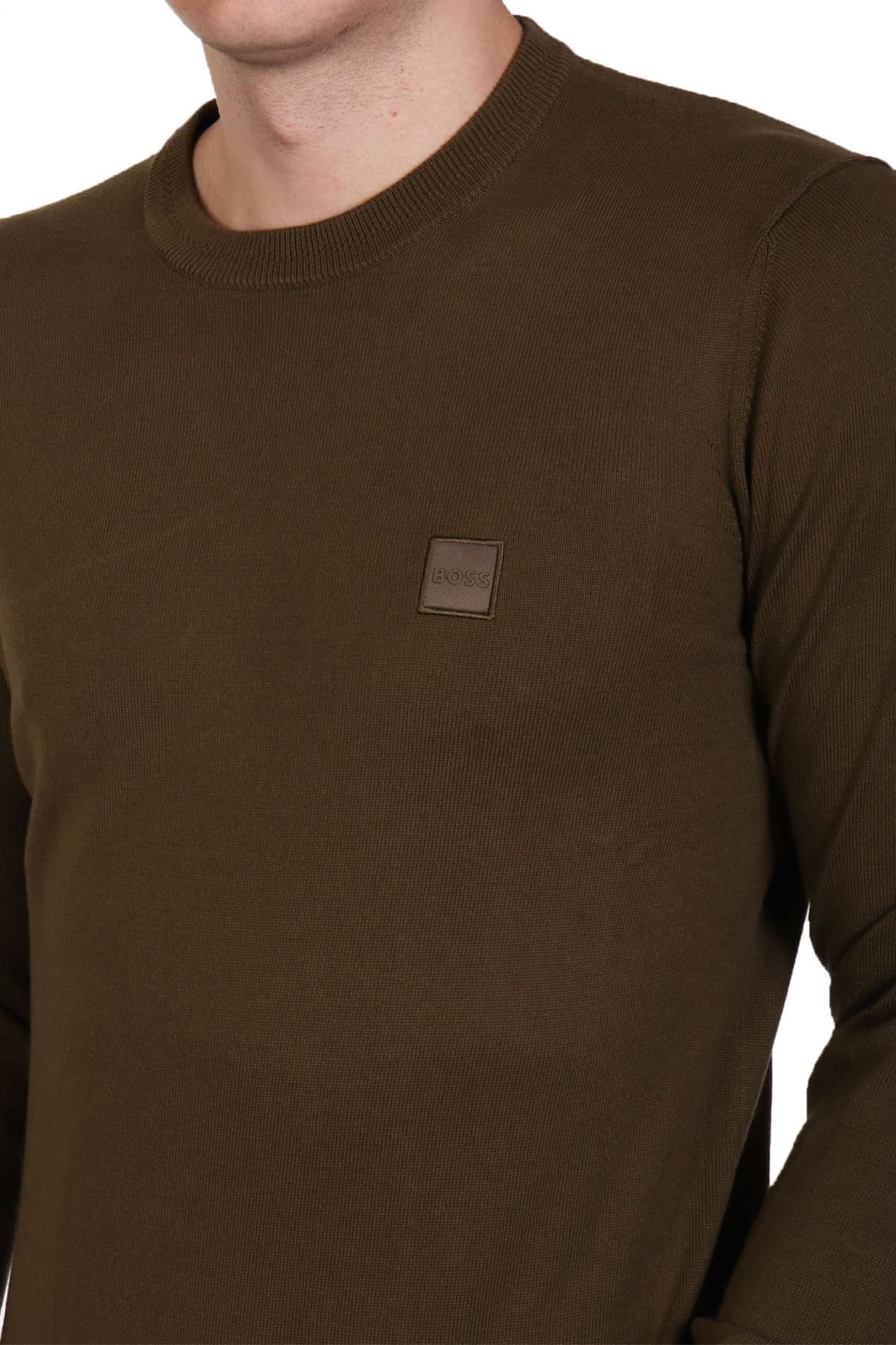 BOSS CASUAL ΠΛΕΚΤΟ ROUND NECK KANOVANO ΧΑΚΙ