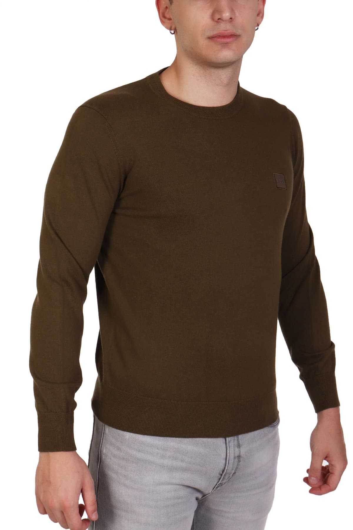 BOSS CASUAL ΠΛΕΚΤΟ ROUND NECK KANOVANO ΧΑΚΙ