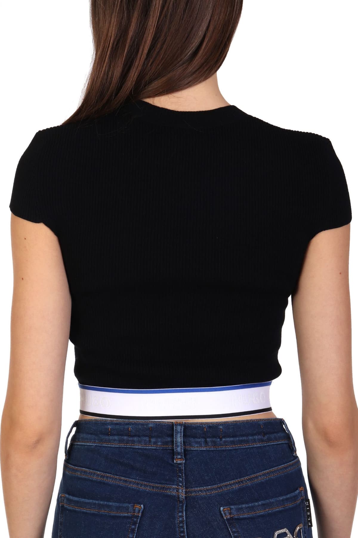 HUGO BLUE ΠΛΕΚΤΟ SUCCORE_B T-SHIRT RIB LOGO ΛΑΣΤΙΧΟ ΜΑΥΡΟ