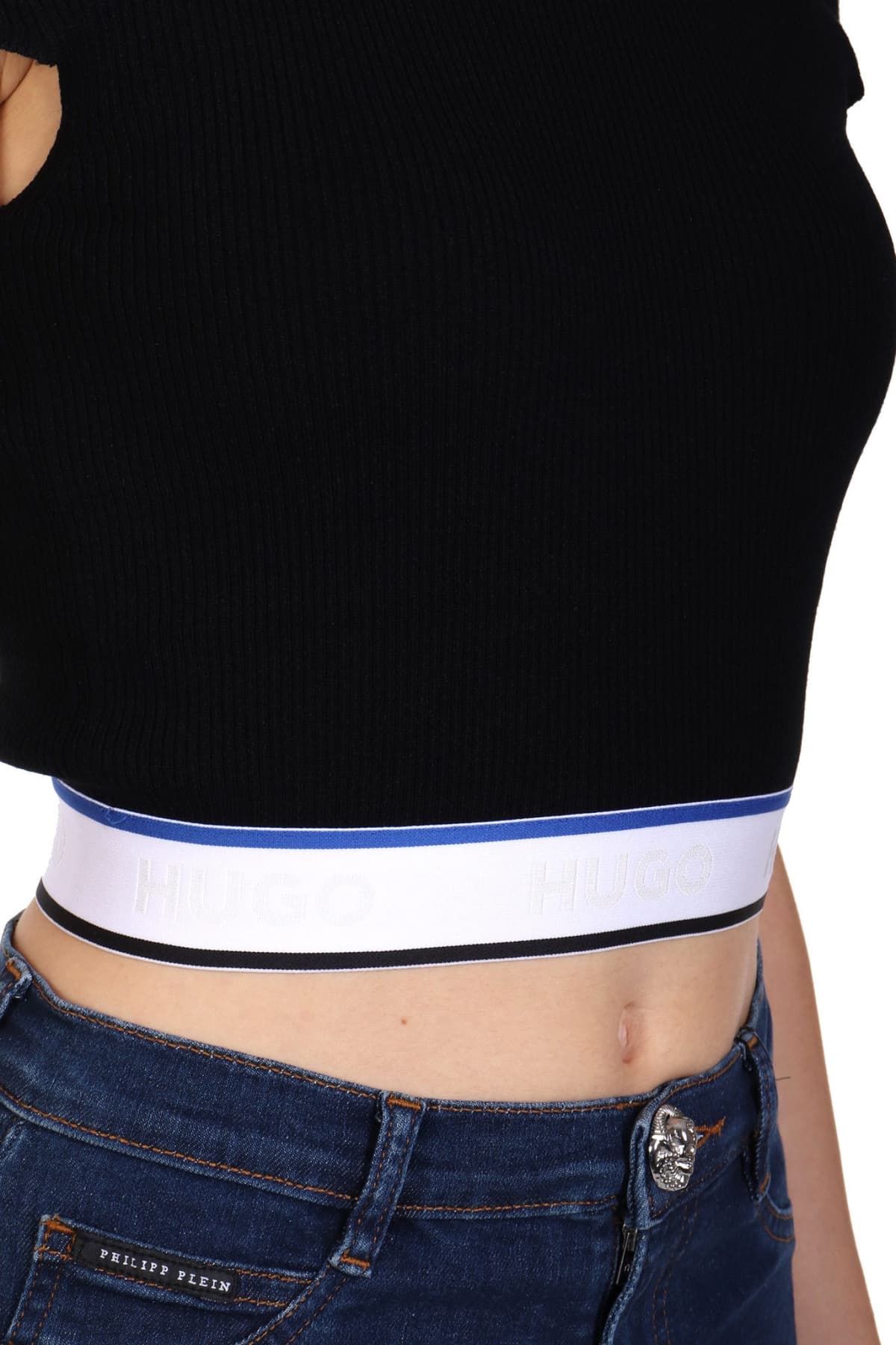 HUGO BLUE ΠΛΕΚΤΟ SUCCORE_B T-SHIRT RIB LOGO ΛΑΣΤΙΧΟ ΜΑΥΡΟ