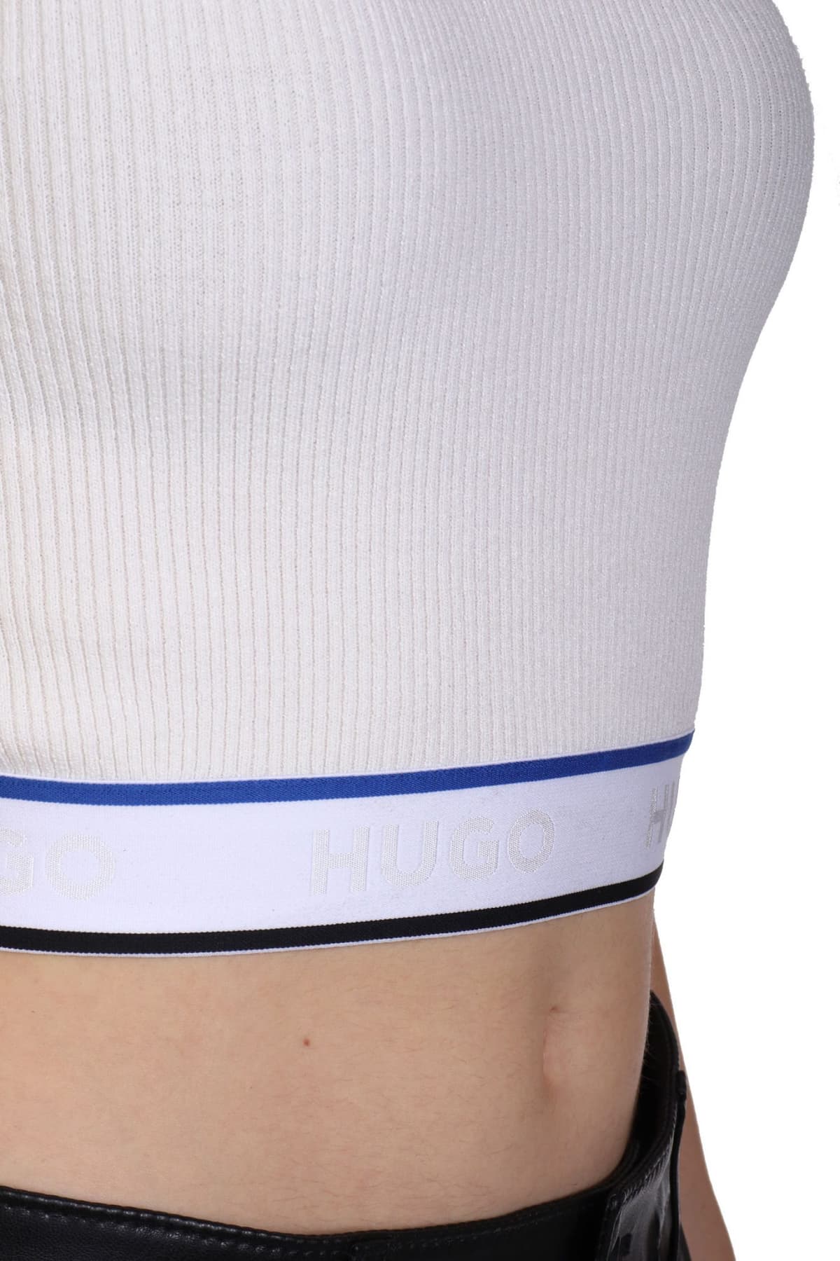 HUGO BLUE ΠΛΕΚΤΟ SUCCORE_B T-SHIRT RIB LOGO ΛΑΣΤΙΧΟ ΚΡΕΜ