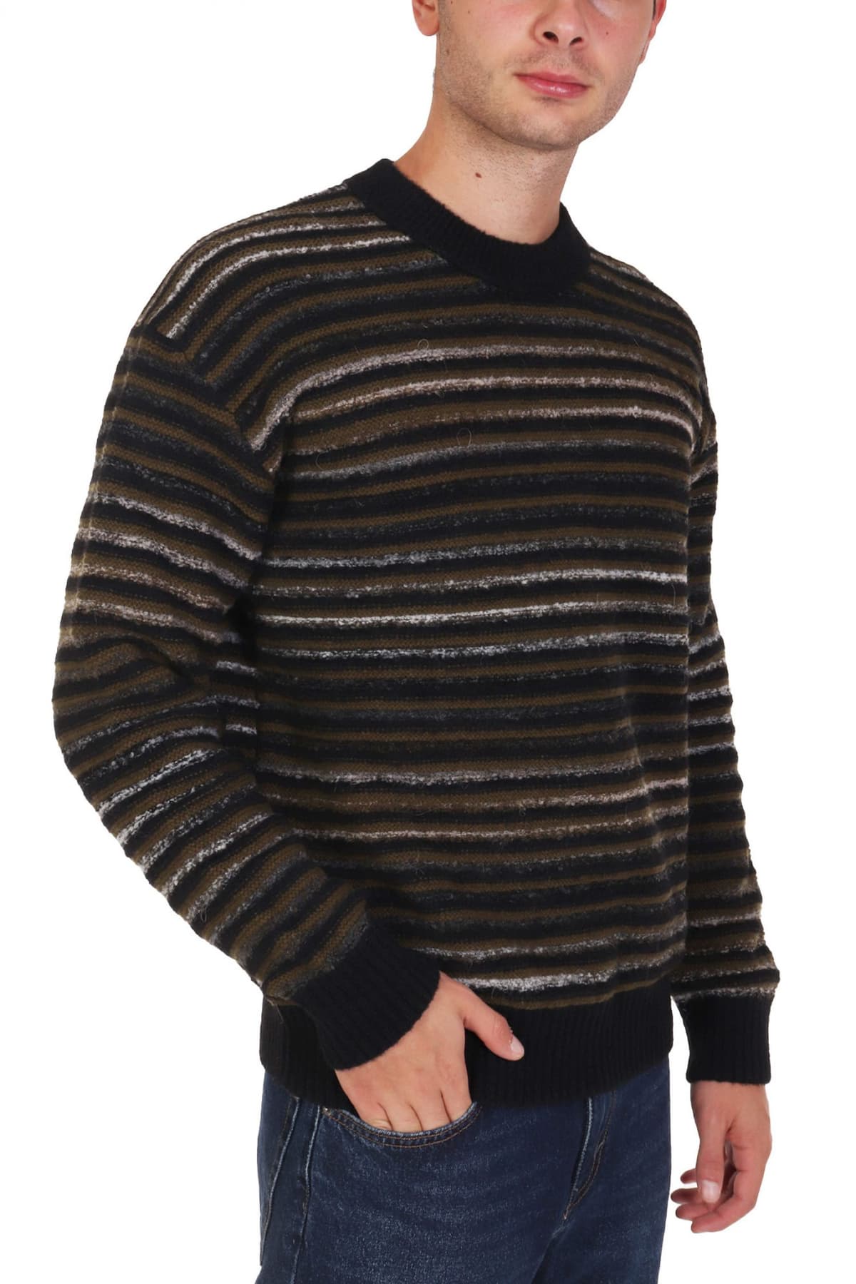 BOSS CASUAL ΠΛΕΚΤΟ CREW NECK ΡΙΓΕ ATUM ΜΑΥΡΟ