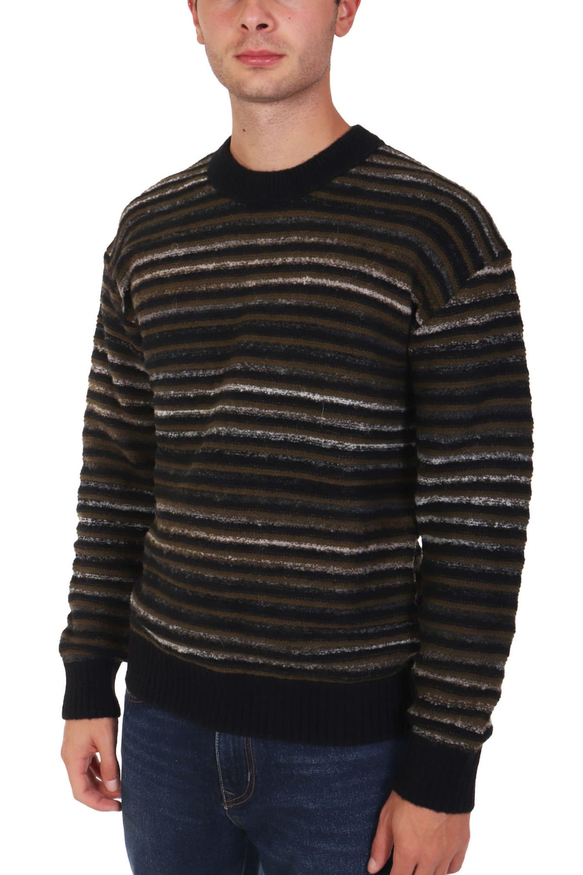 BOSS CASUAL ΠΛΕΚΤΟ CREW NECK ΡΙΓΕ ATUM ΜΑΥΡΟ