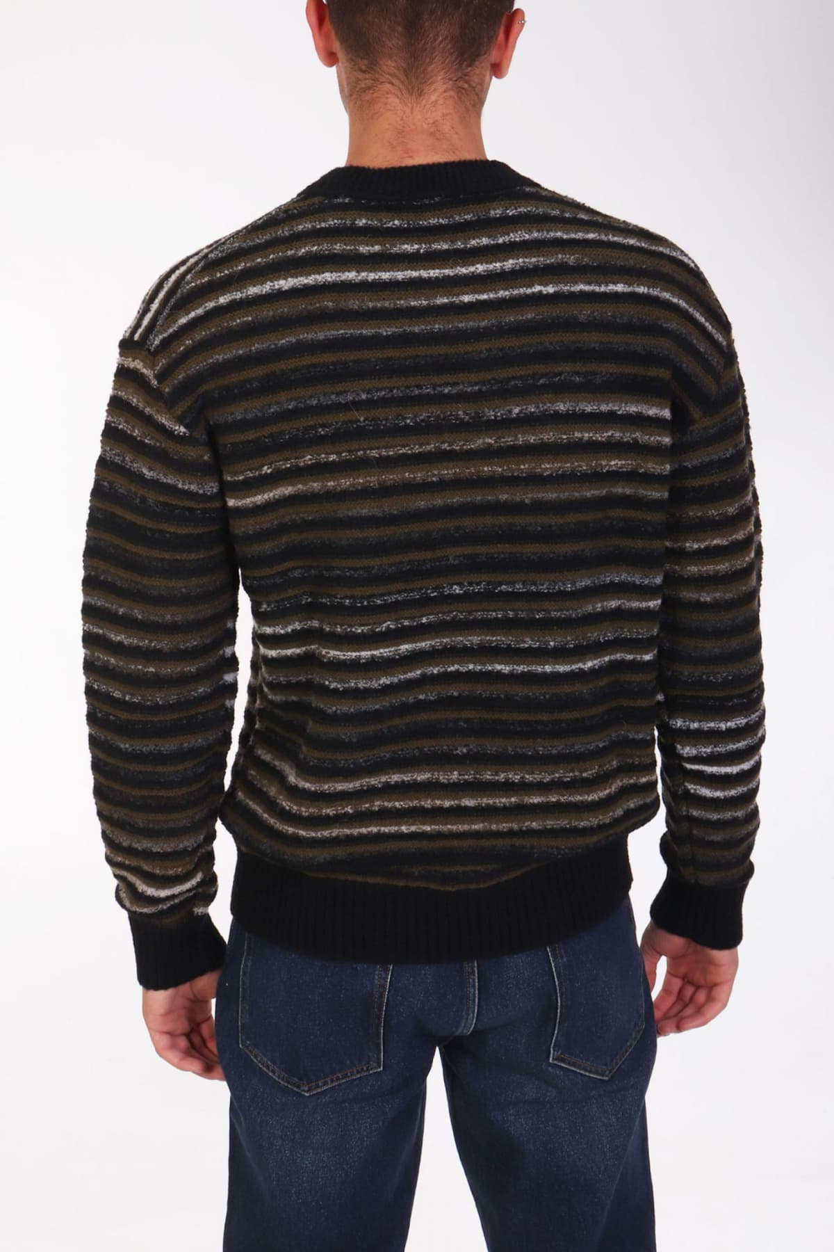 BOSS CASUAL ΠΛΕΚΤΟ CREW NECK ΡΙΓΕ ATUM ΜΑΥΡΟ