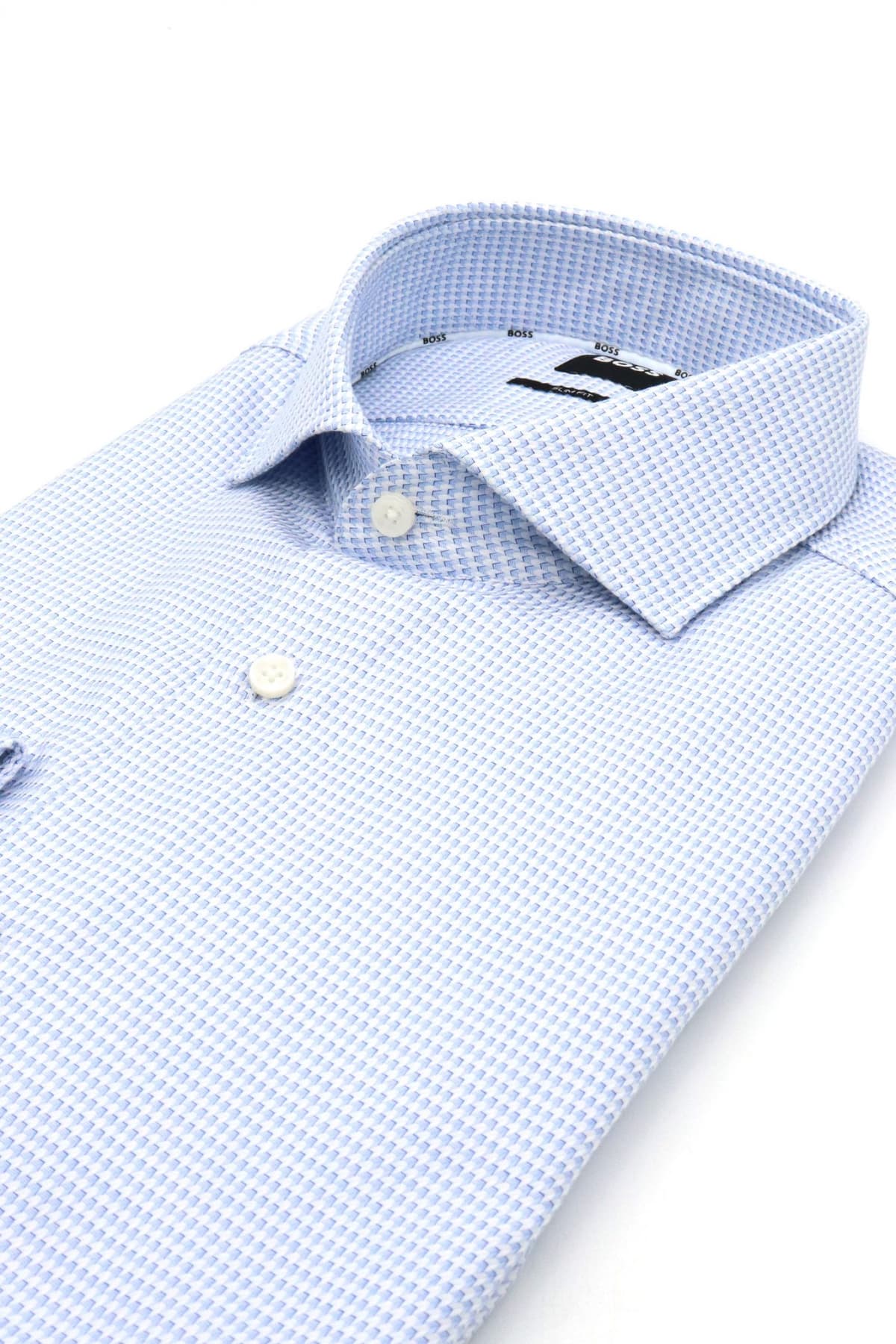 BOSS ΠΟΥΚΑΜΙΣΟ ΜΙΚΡΟΣΧΕΔΙΟ SLIM FIT H-HANK-SPREAD-C1-222 ΣΙΕΛ-ΛΕΥΚΟ