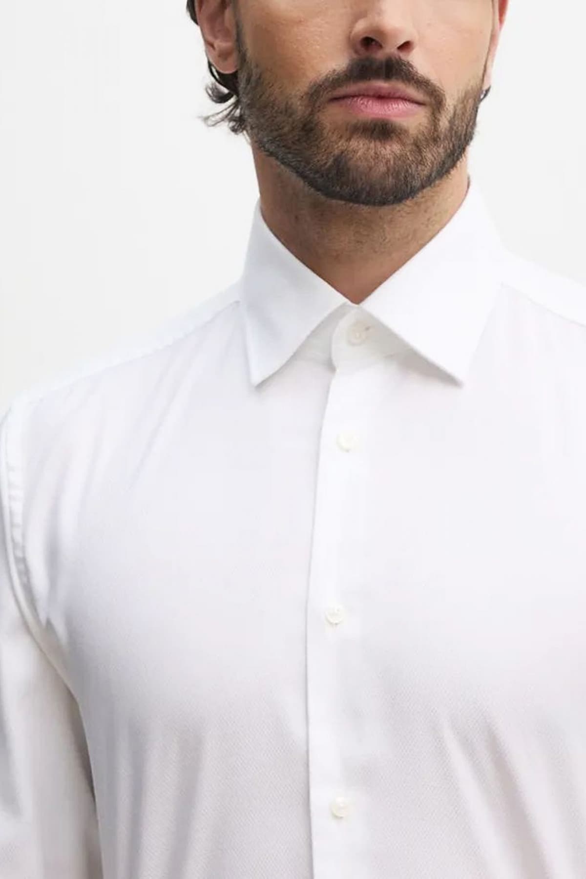 BOSS ΠΟΥΚΑΜΙΣΟ ΜΙΚΡΟΣΧΕΔΙΟ SLIM FIT EASY IRON ΔΙΑΜΑΝΤΕ H-HANK-KENT-C1-214 ΛΕΥΚΟ