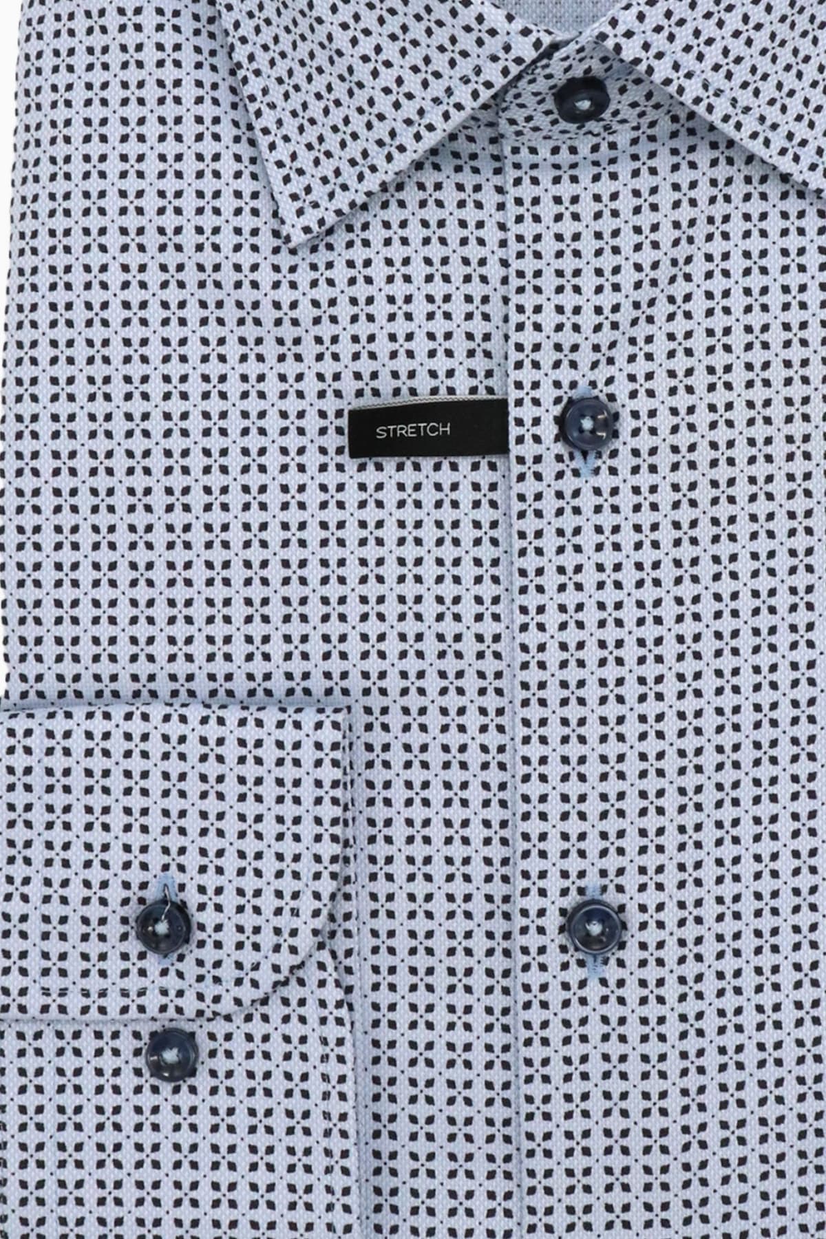 BOSS ΠΟΥΚΑΜΙΣΟ ΜΙΚΡΟΣΧΕΔΙΟ SLIM FIT STRETCH H-HANK-KENT-C1-214 ΣΙΕΛ-ΜΠΛΕ