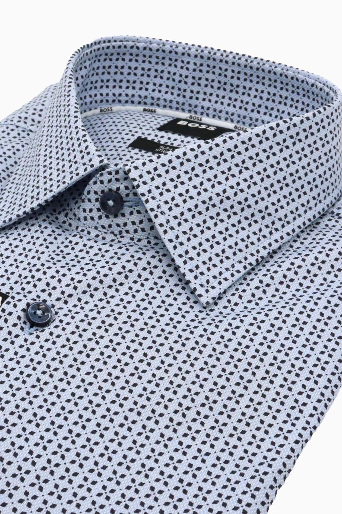 BOSS ΠΟΥΚΑΜΙΣΟ ΜΙΚΡΟΣΧΕΔΙΟ SLIM FIT STRETCH H-HANK-KENT-C1-214 ΣΙΕΛ-ΜΠΛΕ