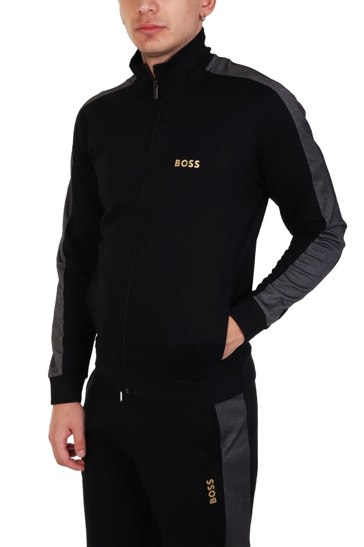 BOSS HOMEWEAR ΦΟΥΤΕΡ FULLZIP TRACKSUIT JACKET ΜΑΥΡΟ