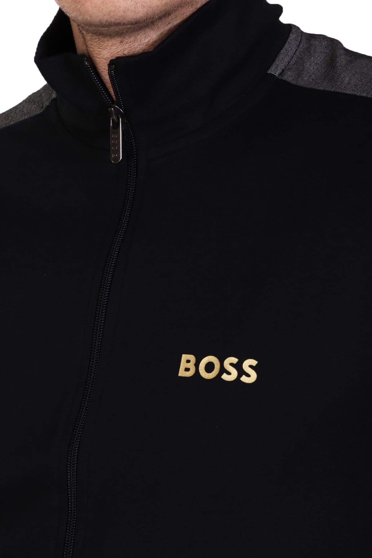 BOSS HOMEWEAR ΦΟΥΤΕΡ FULLZIP TRACKSUIT JACKET ΜΑΥΡΟ