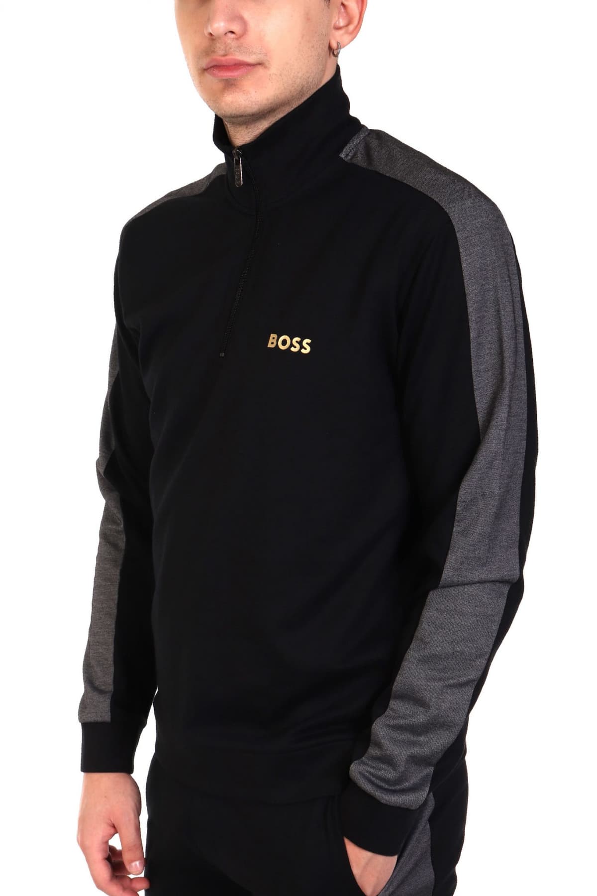 BOSS HOMEWEAR ΦΟΥΤΕΡ FULLZIP TRACKSUIT 1/4 JACKET ΜΑΥΡΟ