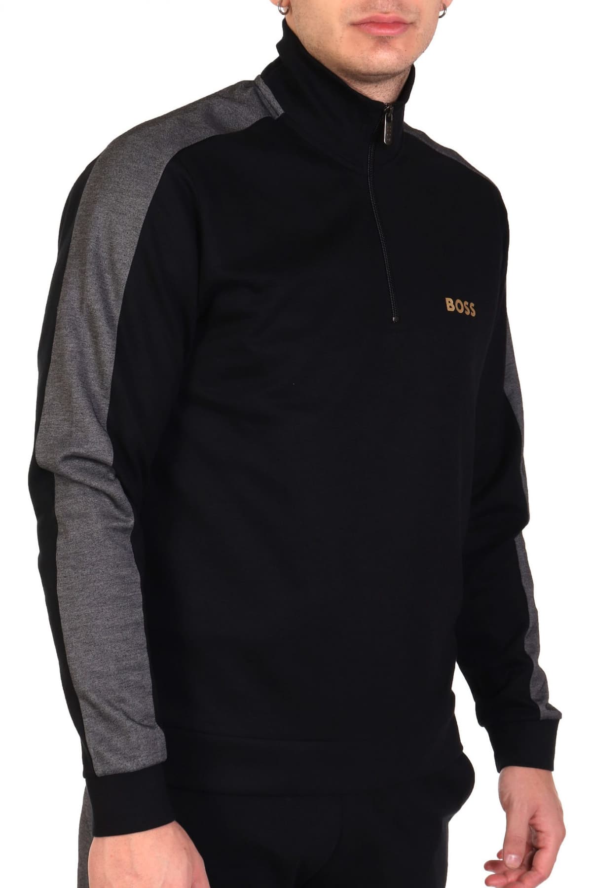 BOSS HOMEWEAR ΦΟΥΤΕΡ FULLZIP TRACKSUIT 1/4 JACKET ΜΑΥΡΟ