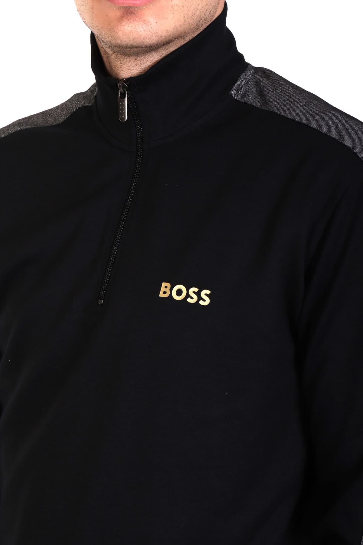BOSS HOMEWEAR ΦΟΥΤΕΡ FULLZIP TRACKSUIT 1/4 JACKET ΜΑΥΡΟ