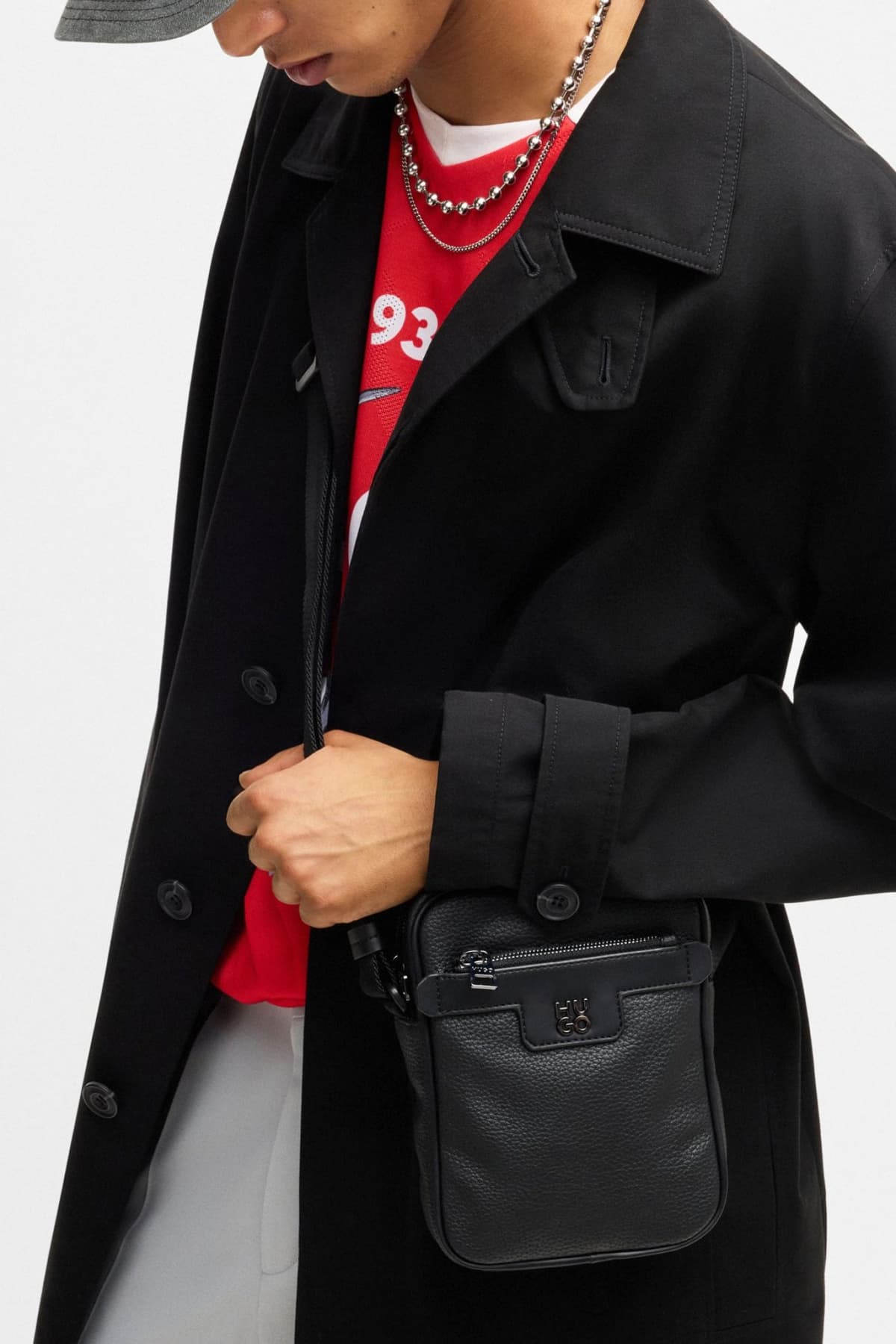 HUGO ΤΣΑΝΤΑΚΙ CROSSBODY NESH R_NS ZIP LOGO ΜΕΤΑΛΛΙΚΟ ΜΑΥΡΟ