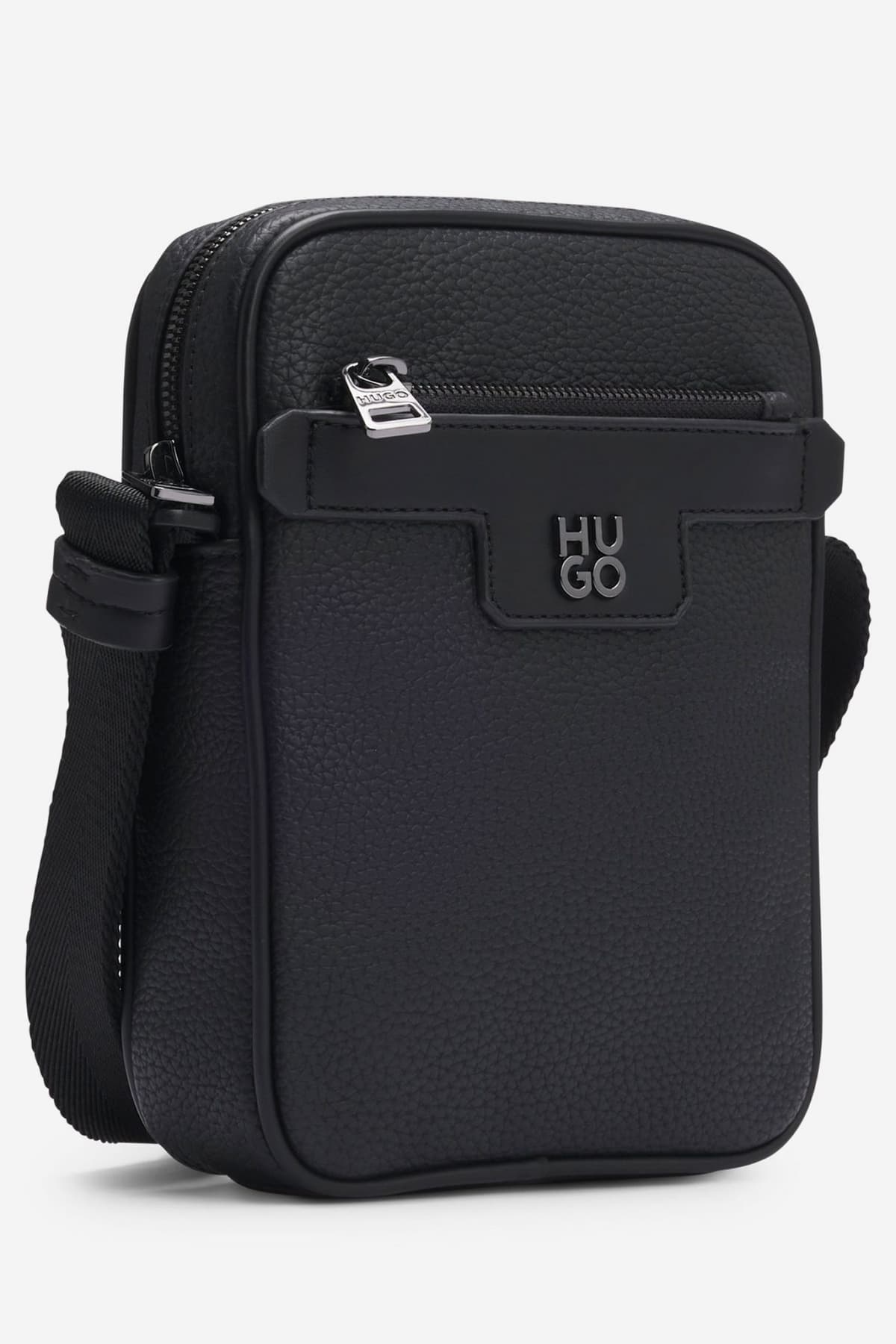 HUGO ΤΣΑΝΤΑΚΙ CROSSBODY NESH R_NS ZIP LOGO ΜΕΤΑΛΛΙΚΟ ΜΑΥΡΟ