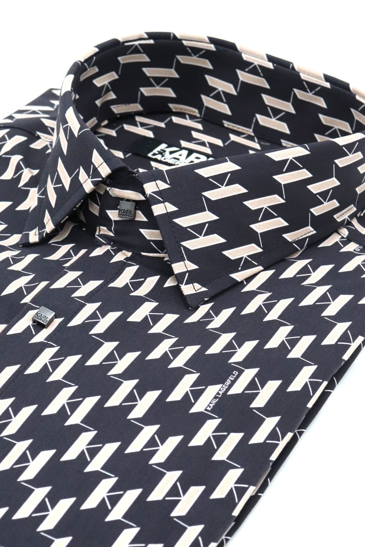 KARL LAGERFELD ΠΟΥΚΑΜΙΣΟ SLIM FIT ALL OVER LOGO ΜΑΥΡΟ-ΜΠΕΖ