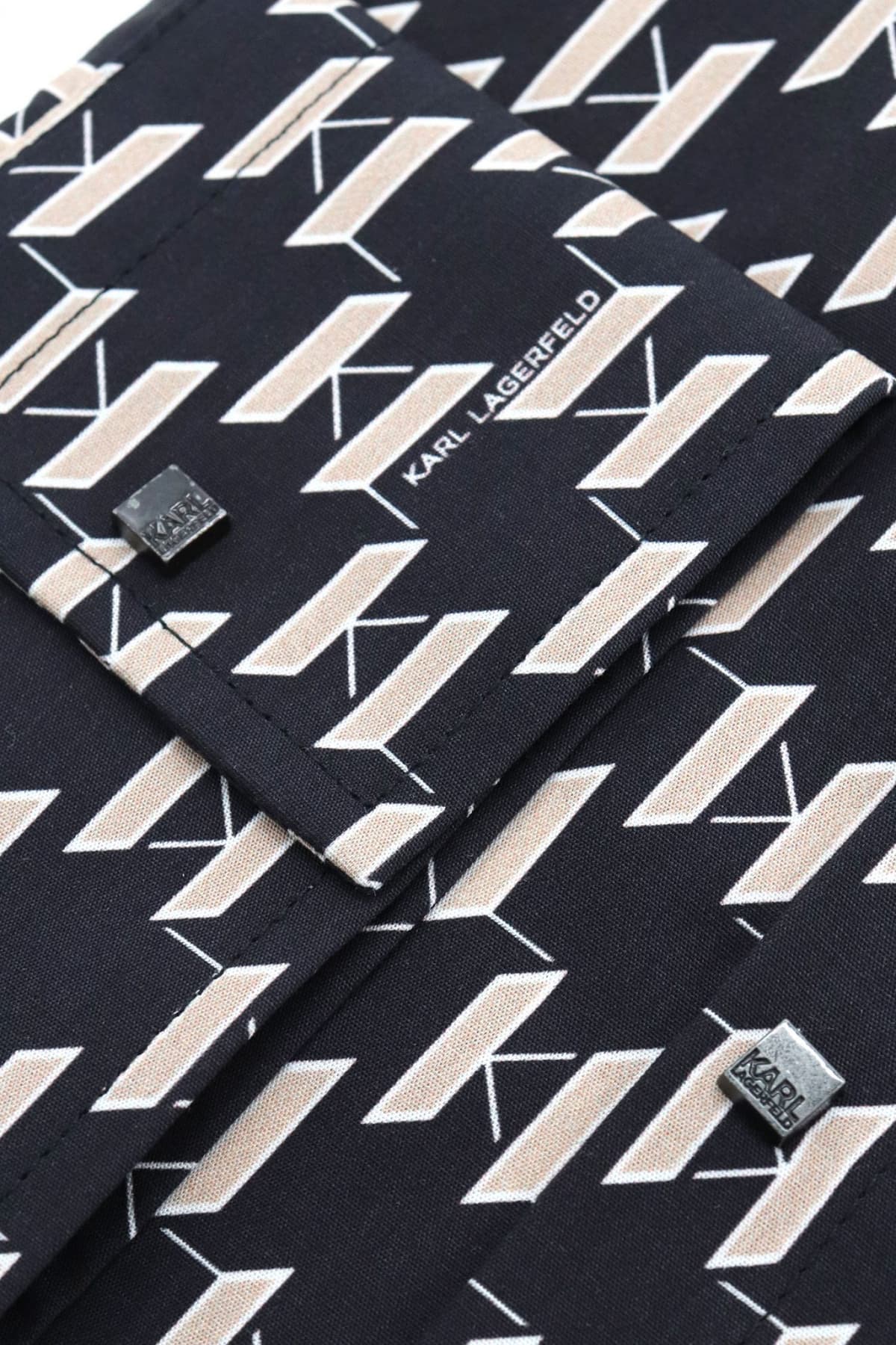 KARL LAGERFELD ΠΟΥΚΑΜΙΣΟ SLIM FIT ALL OVER LOGO ΜΑΥΡΟ-ΜΠΕΖ