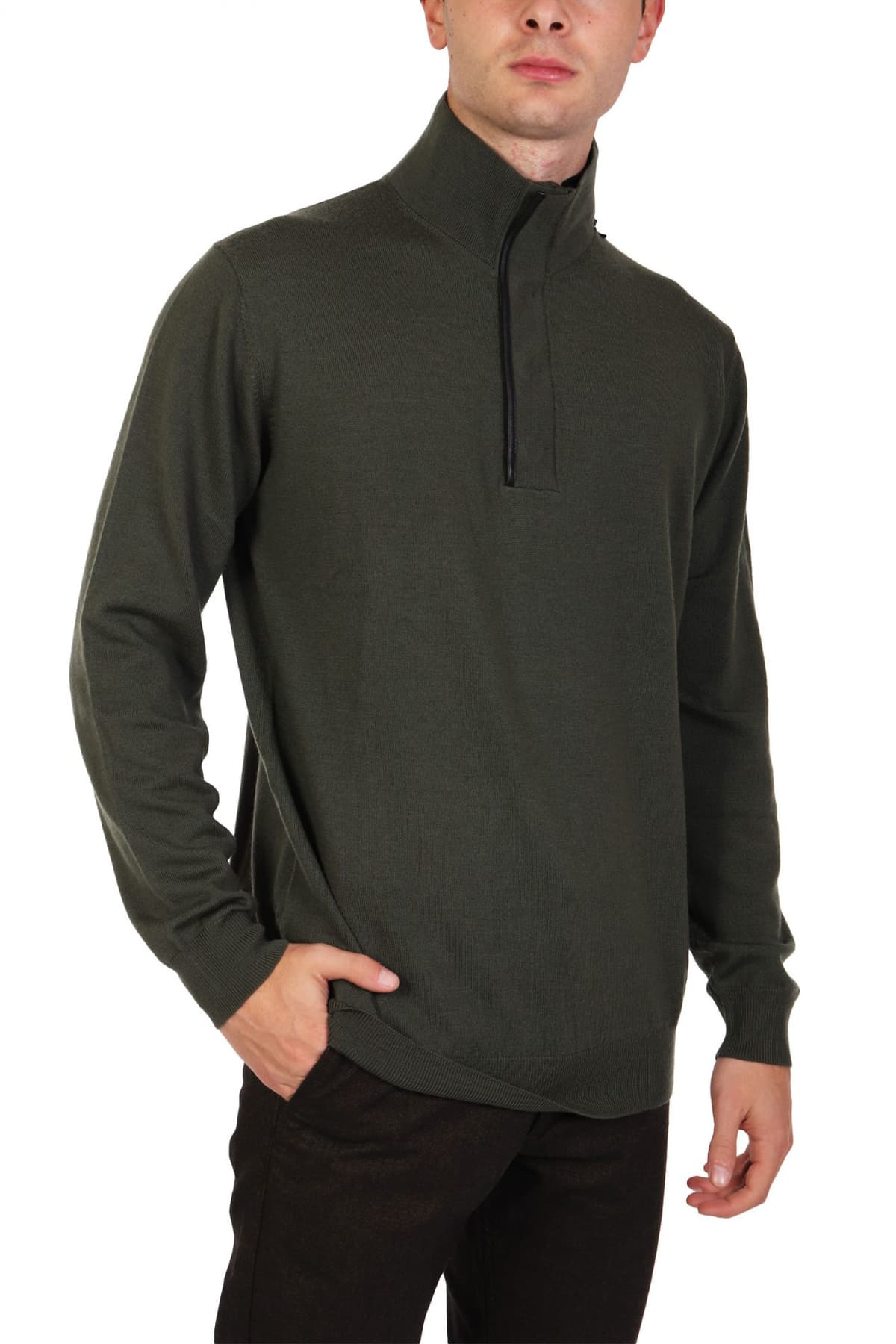 KARL LAGERFELD ΠΛΕΚΤΟ HALFBUTTON TROYER ΧΑΚΙ