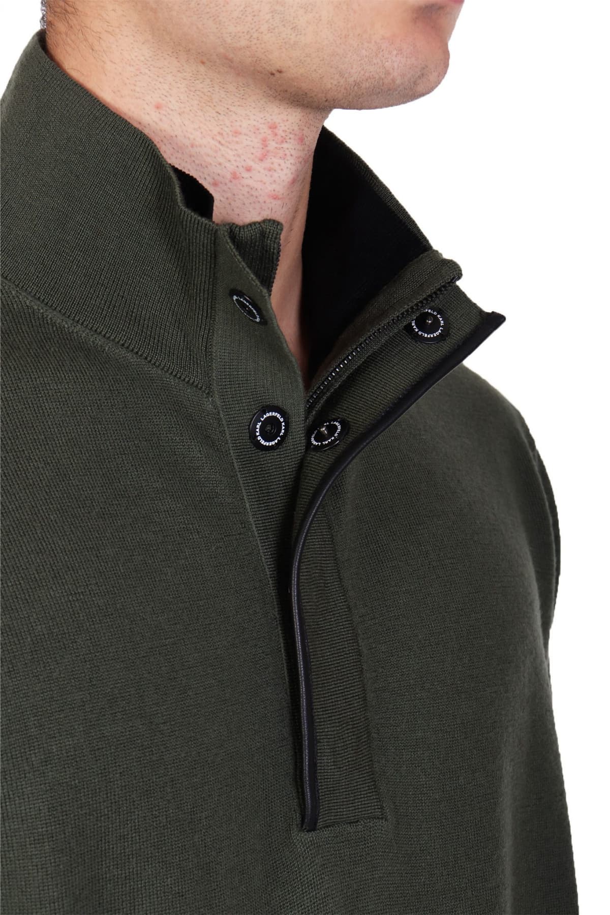 KARL LAGERFELD ΠΛΕΚΤΟ HALFBUTTON TROYER ΧΑΚΙ