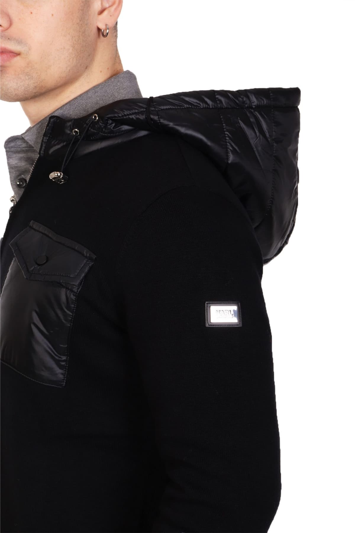 KARL LAGERFELD ΠΛΕΚΤΟ ZIPHOOD LOGO POCKET ΜΑΥΡΟ