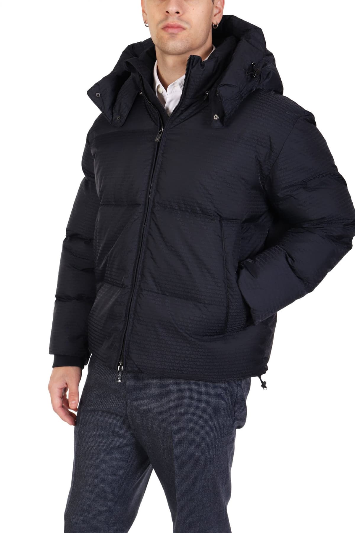 EMPORIO ARMANI ΜΠΟΥΦΑΝ PUFFER HOODIE LOGO ΜΠΛΕ