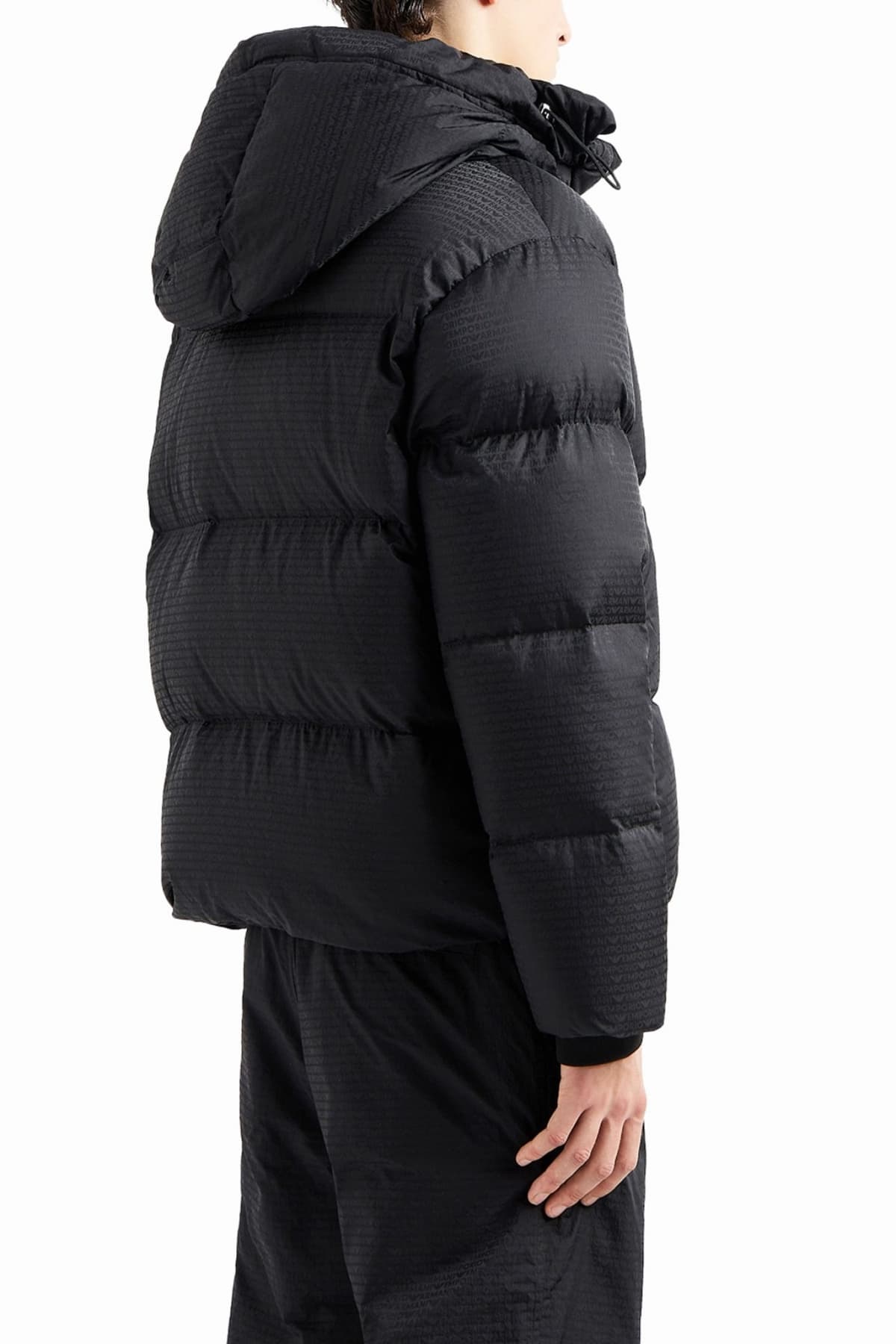 EMPORIO ARMANI ΜΠΟΥΦΑΝ PUFFER HOODIE LOGO ΜΑΥΡΟ