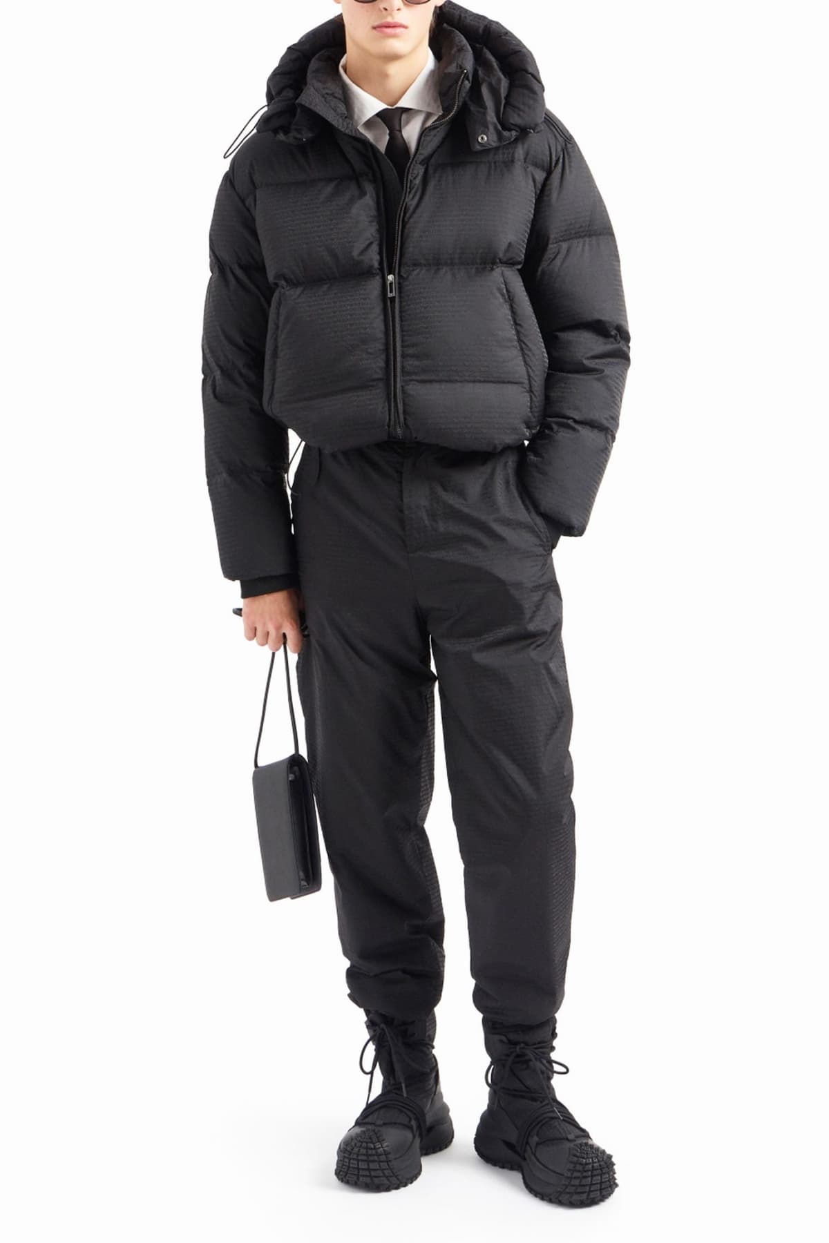 EMPORIO ARMANI ΜΠΟΥΦΑΝ PUFFER HOODIE LOGO ΜΑΥΡΟ