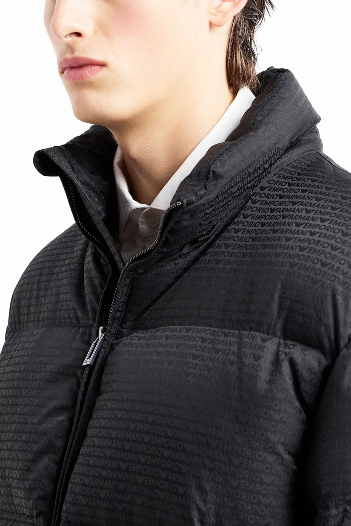 EMPORIO ARMANI ΜΠΟΥΦΑΝ PUFFER HOODIE LOGO ΜΑΥΡΟ