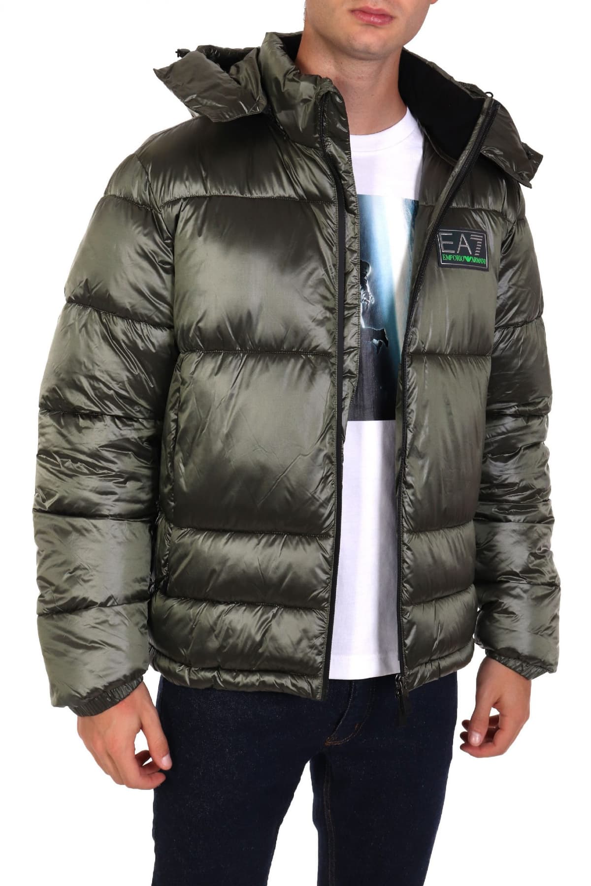 EMPORIO ARMANI 7 ΜΠΟΥΦΑΝ PUFFER ΑΠΟΣΠΩΜΕΝΗ ΚΟΥΚΟΥΛΑ LOGO ΧΑΚΙ