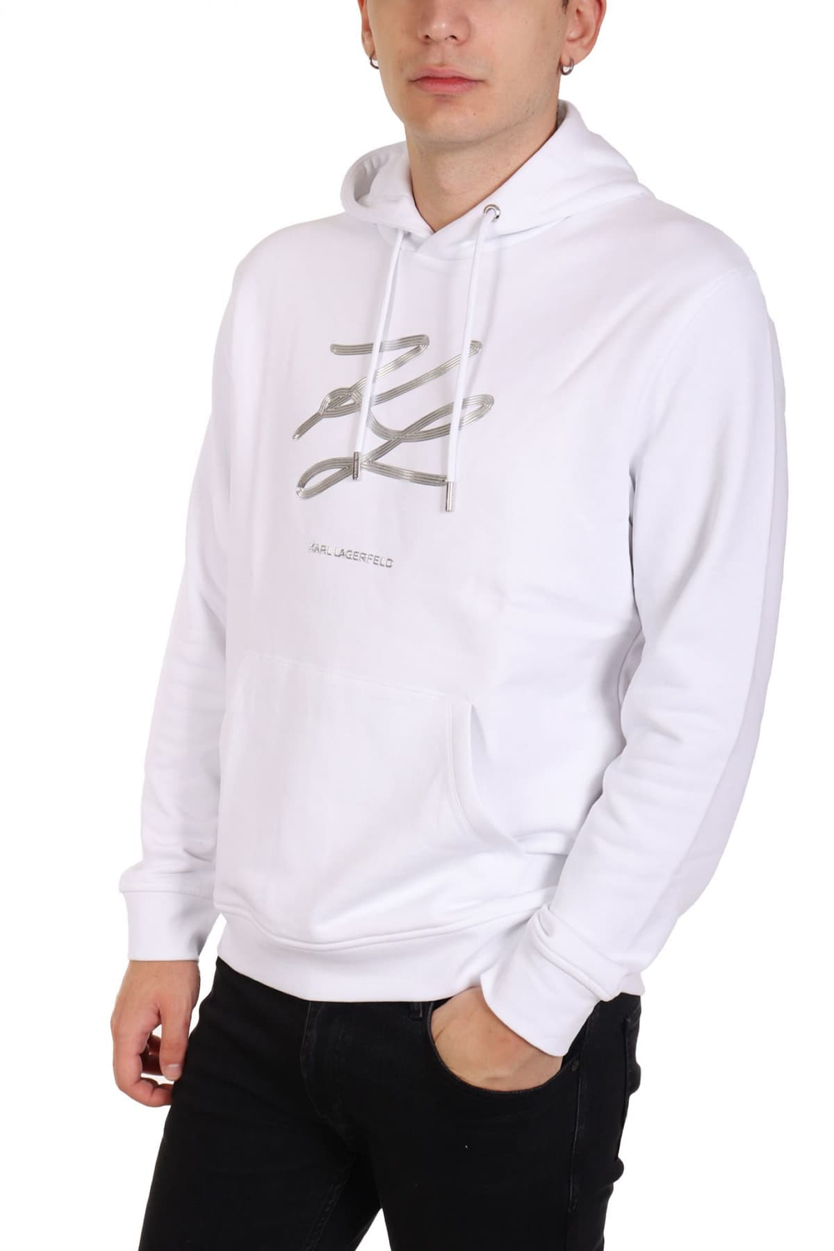 KARL LAGERFELD ΦΟΥΤΕΡ HOODIE SILVER LOGO ΛΕΥΚΟ