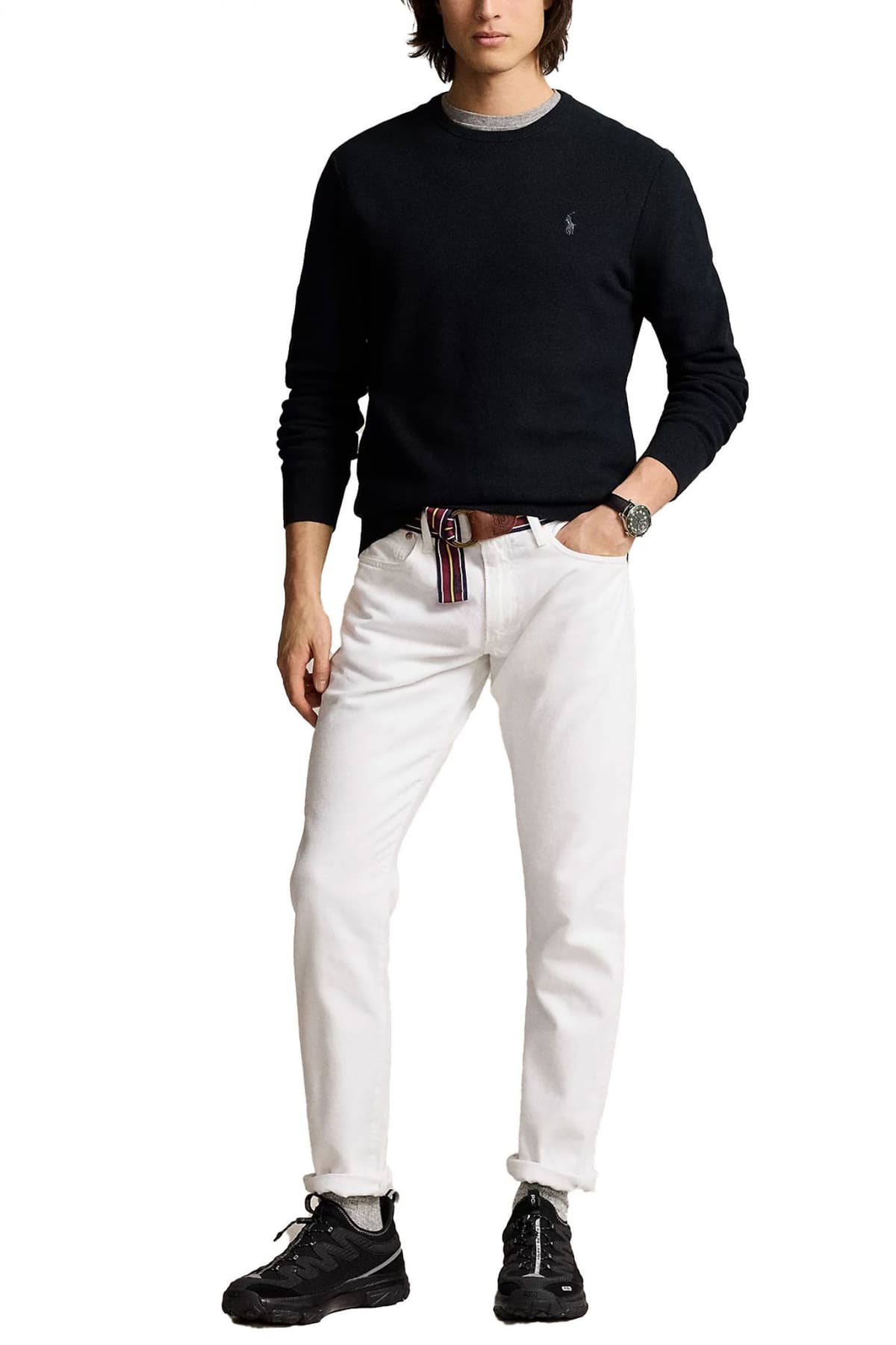 RALPH LAUREN ΠΛΕΚΤΟ CREW NECK LOGO ΜΑΥΡΟ