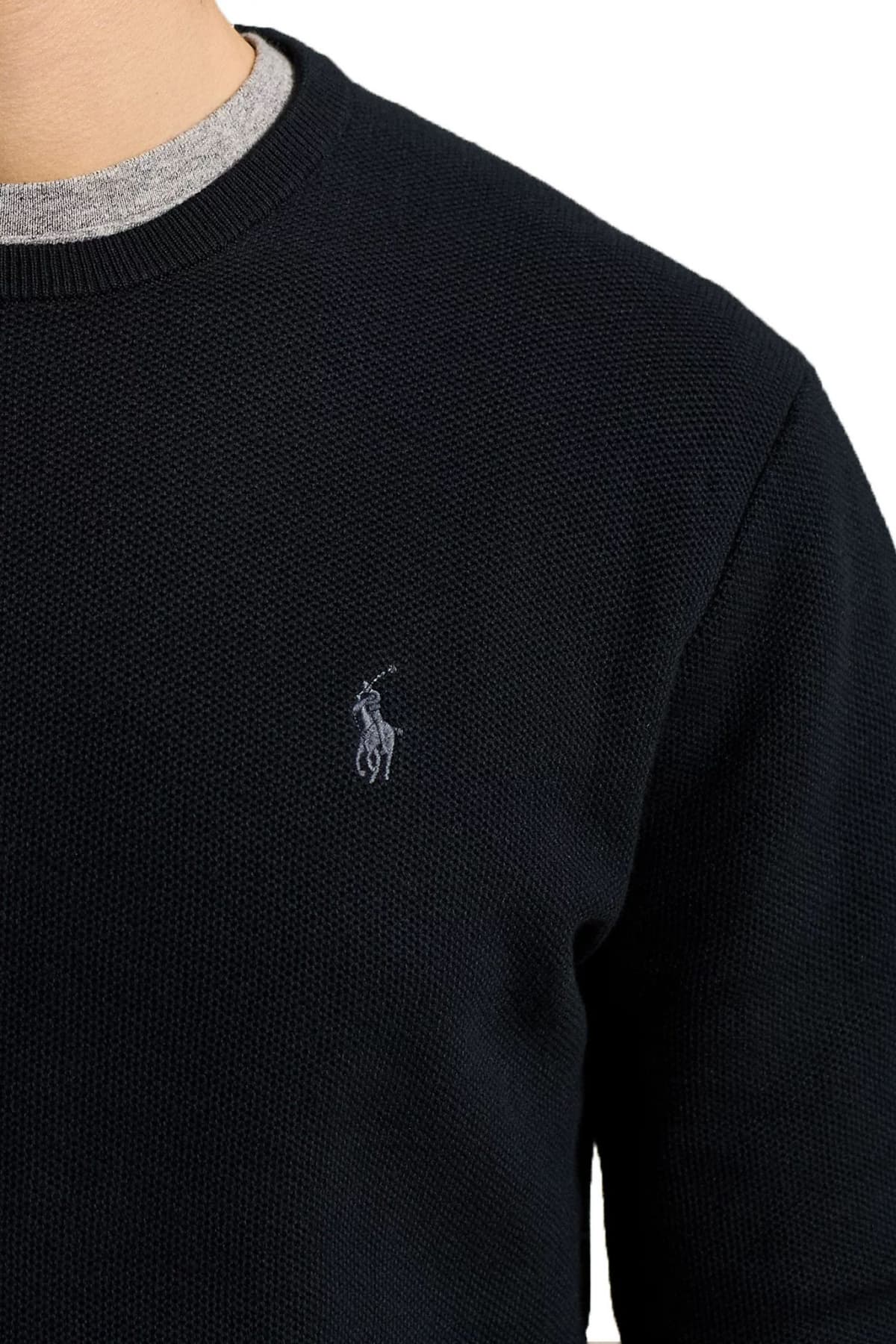 RALPH LAUREN ΠΛΕΚΤΟ CREW NECK LOGO ΜΑΥΡΟ
