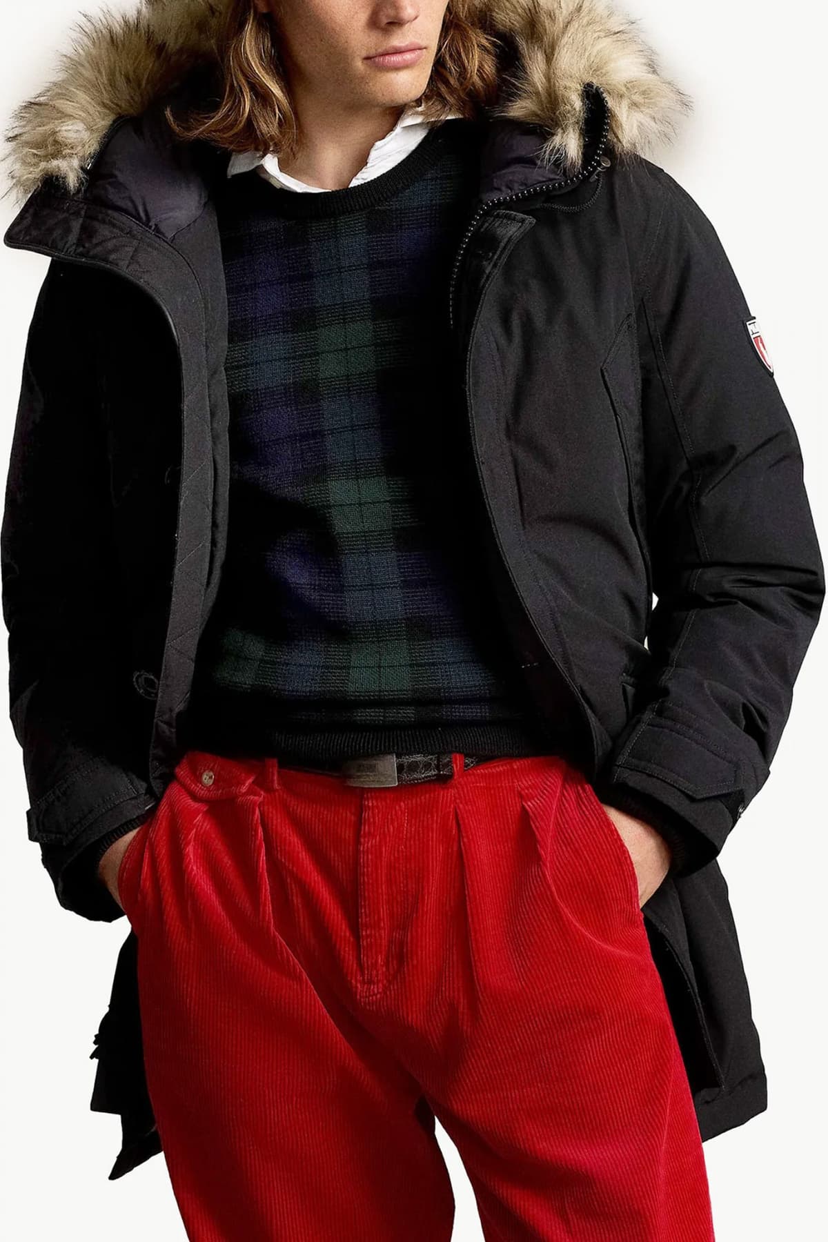 RALPH LAUREN ΜΠΟΥΦΑΝ ΠΑΡΚΑ ΜΕ ΑΠΟΣΠΩΜΕΝΗ ΚΟΥΚΟΥΛΑ ΜΑΥΡΟ