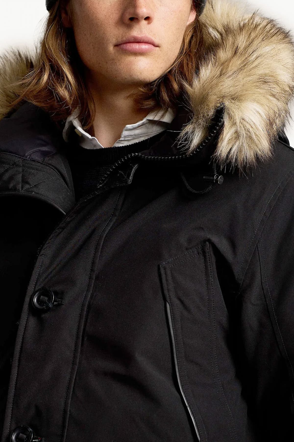 RALPH LAUREN ΜΠΟΥΦΑΝ ΠΑΡΚΑ ΜΕ ΑΠΟΣΠΩΜΕΝΗ ΚΟΥΚΟΥΛΑ ΜΑΥΡΟ