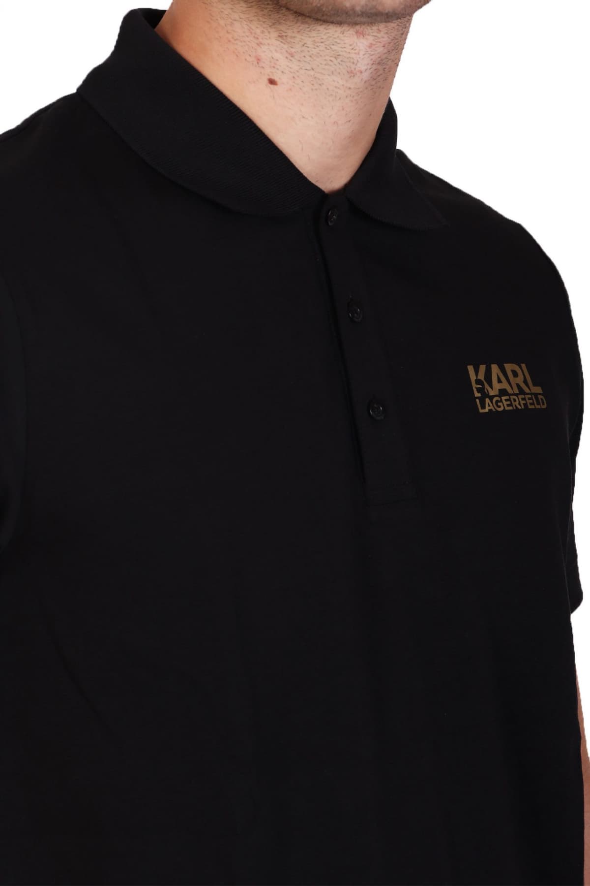 KARL LAGERFELD POLO GOLD LOGO ΜΑΥΡΟ