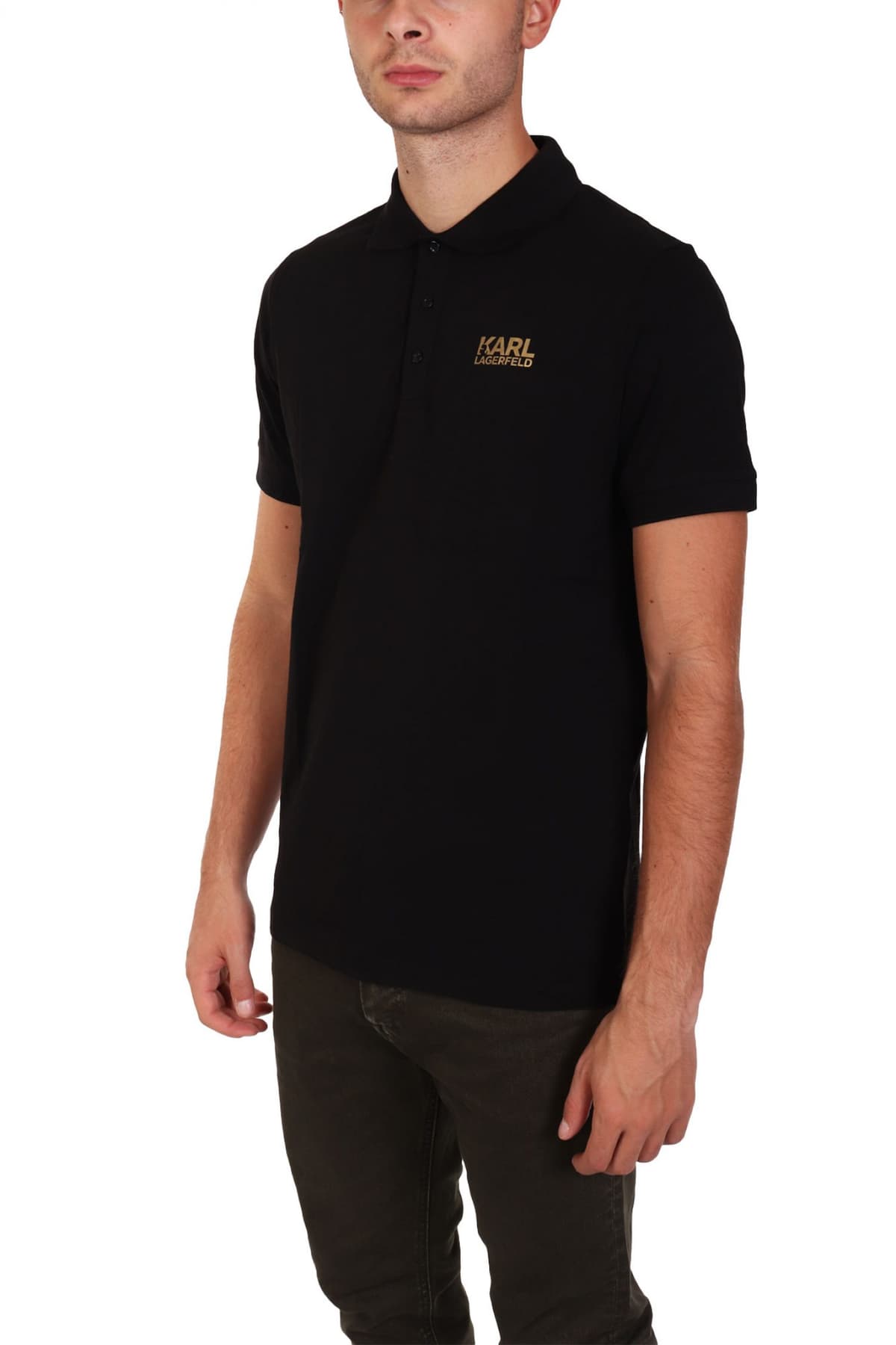 KARL LAGERFELD POLO GOLD LOGO ΜΑΥΡΟ