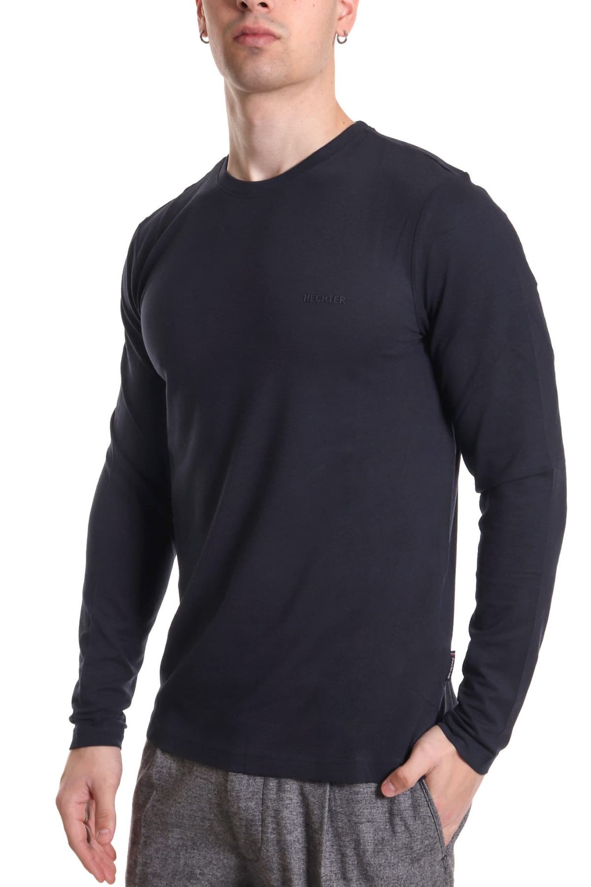 HECHTER T-SHIRT JERSEY LS LOGO ΜΠΛΕ ΣΚΟΥΡΟ