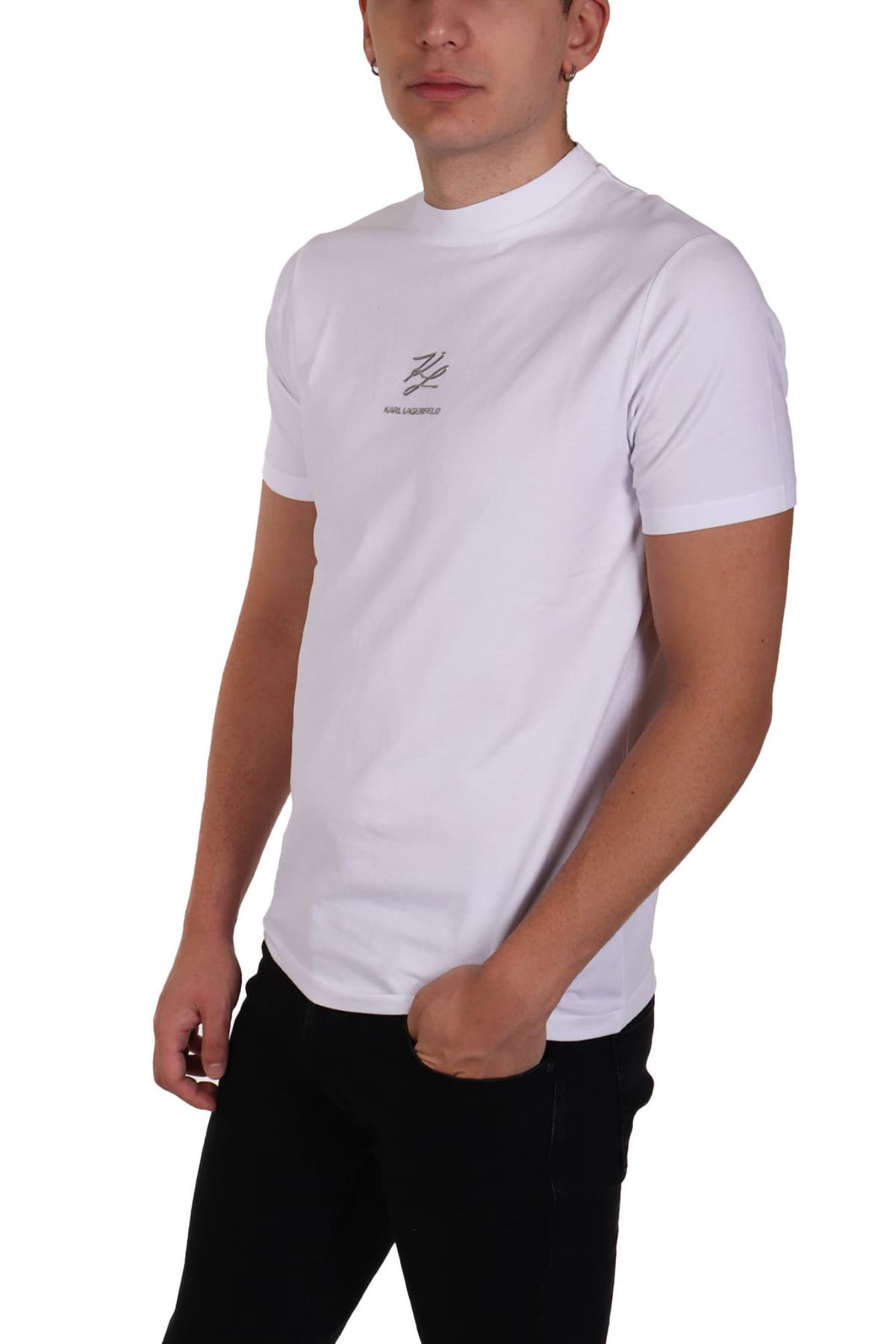 KARL LAGERFELD T-SHIRT SILVER LOGO ΛΕΥΚΟ