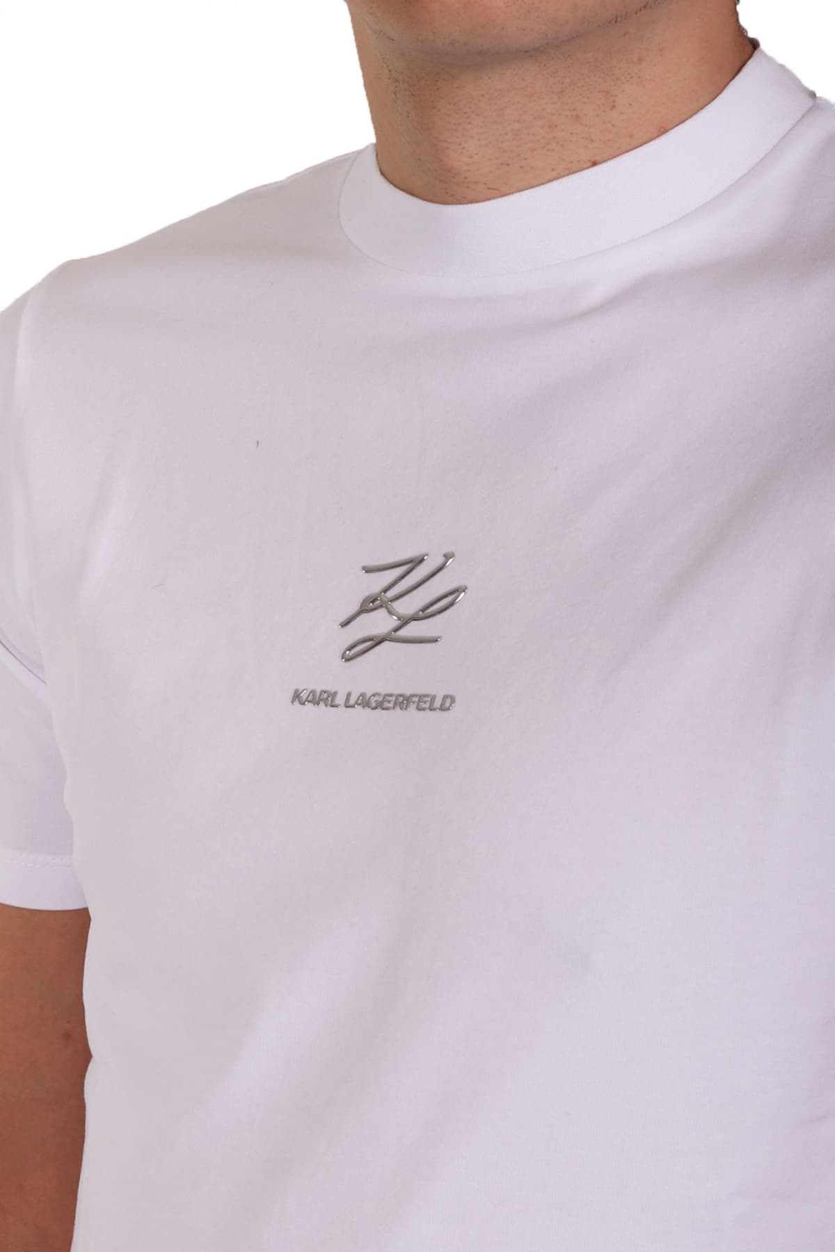 KARL LAGERFELD T-SHIRT SILVER LOGO ΛΕΥΚΟ
