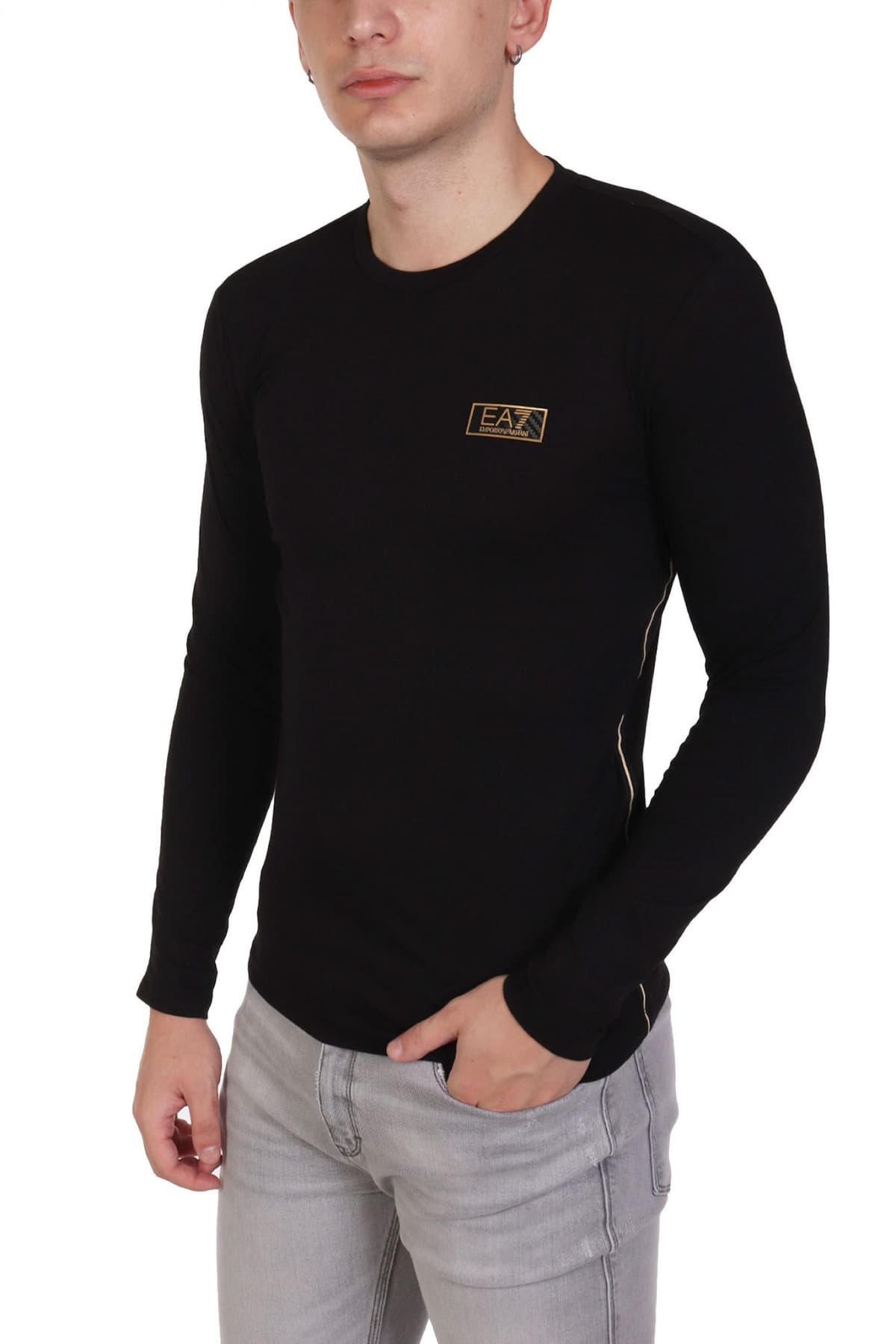 ARMANI 7 T-SHIRT GOLD LOGO ΜΑΥΡΟ