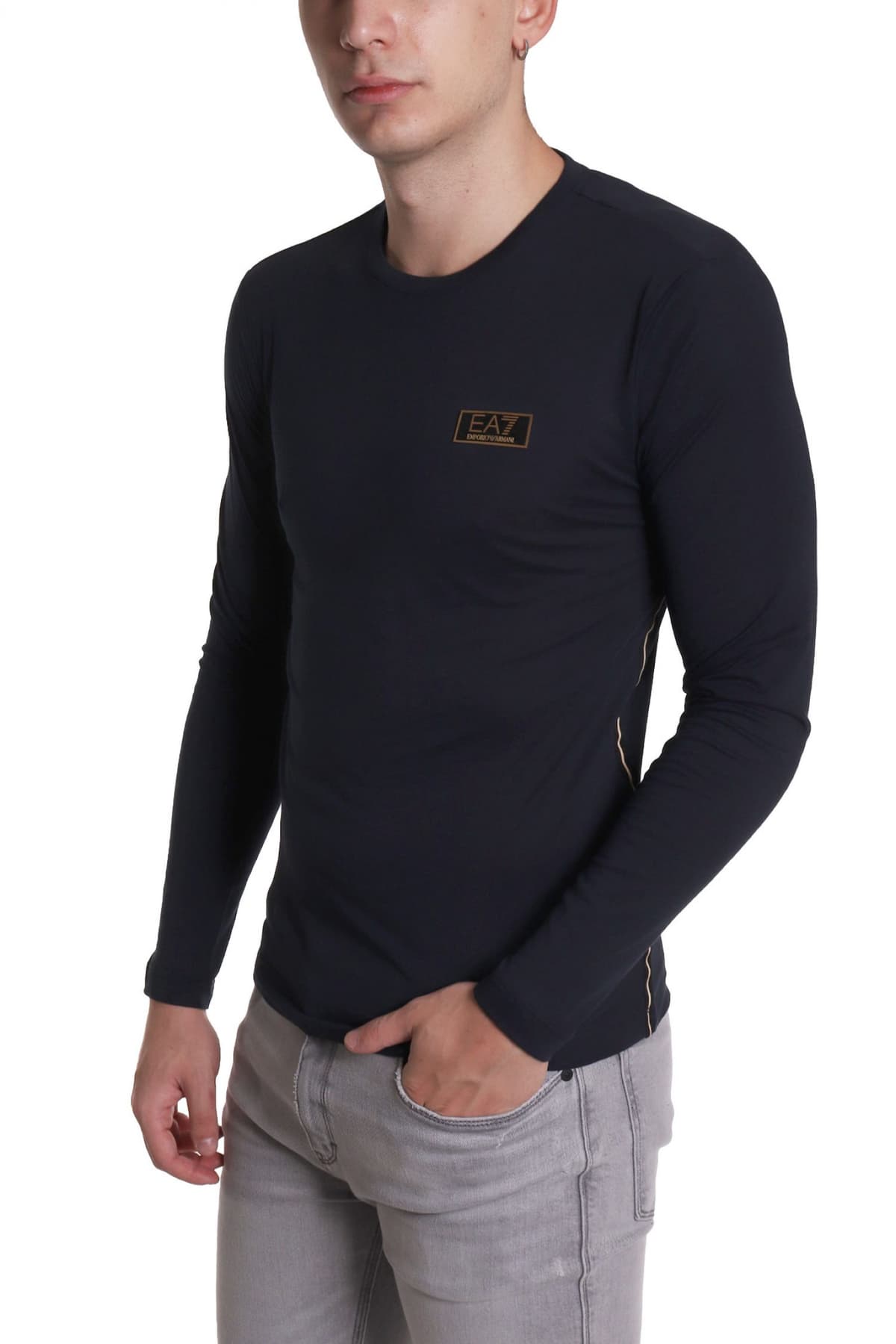 ARMANI 7 T-SHIRT GOLD LOGO ΜΠΛΕ
