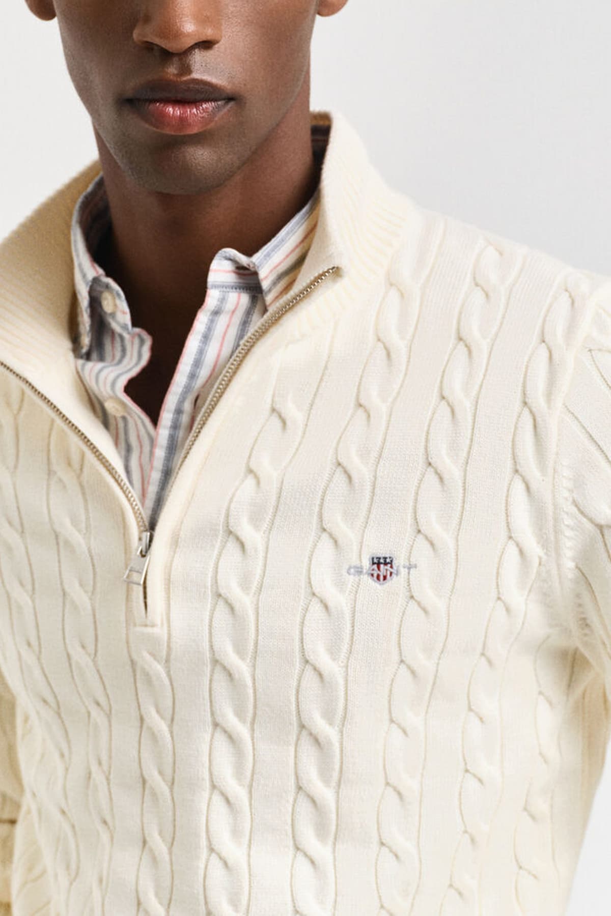 GANT ΠΛΕΚΤΟ HALF ZIP COTTON CABLE ΛΕΥΚΟ