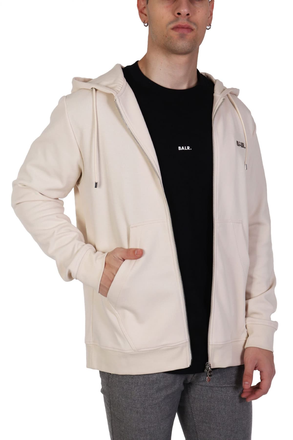BALR. Q-SERIES ΦΟΥΤΕΡ ZIPHOOD REGULAR FIT ΜΕΤΑΛΛΙΚΟ LOGO ΕΚΡΟΥ