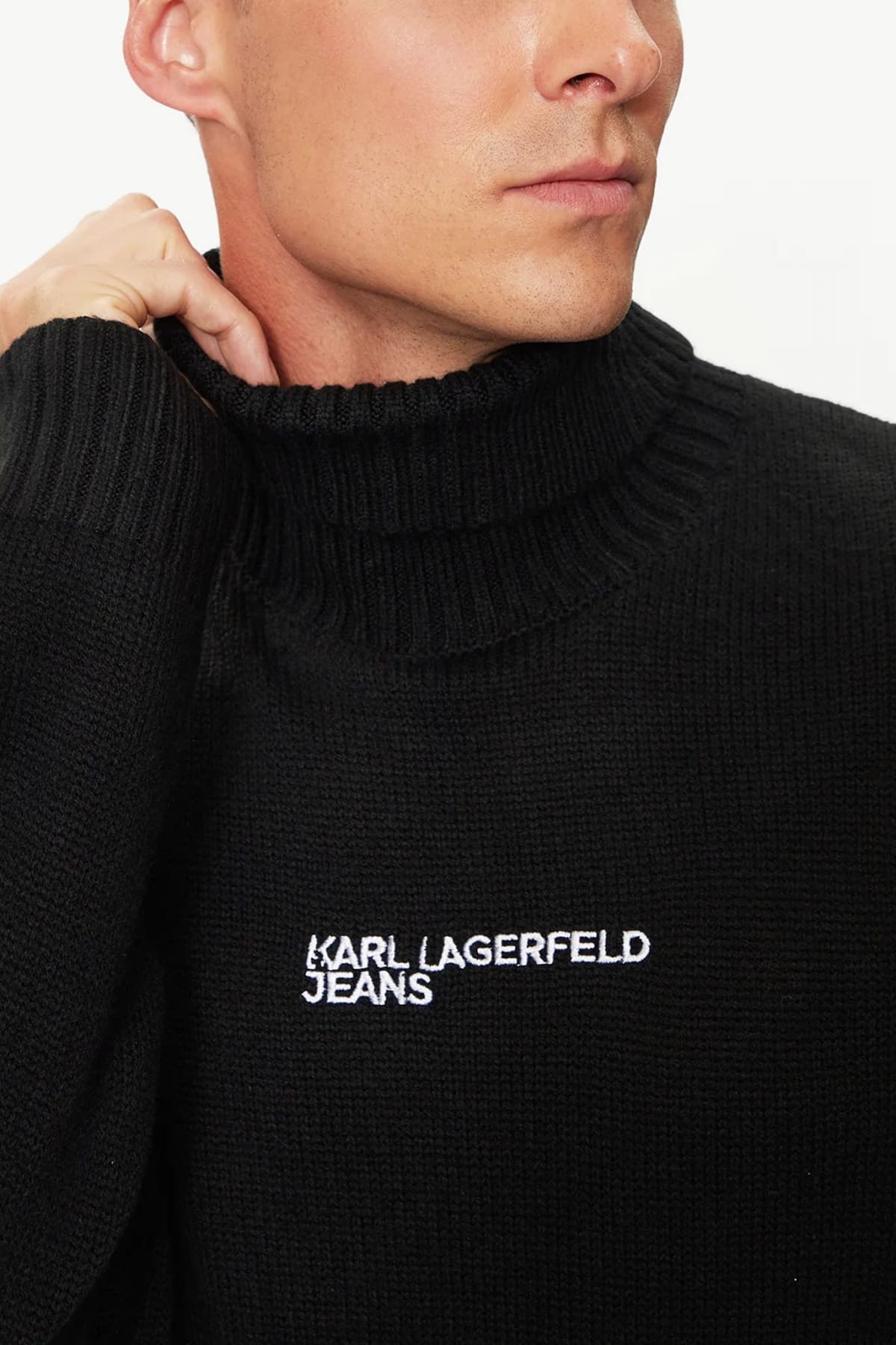 KARL LAGERFELD JEANS ΠΛΕΚΤΟ ROLLNECK REGULAR ΜΑΥΡΟ