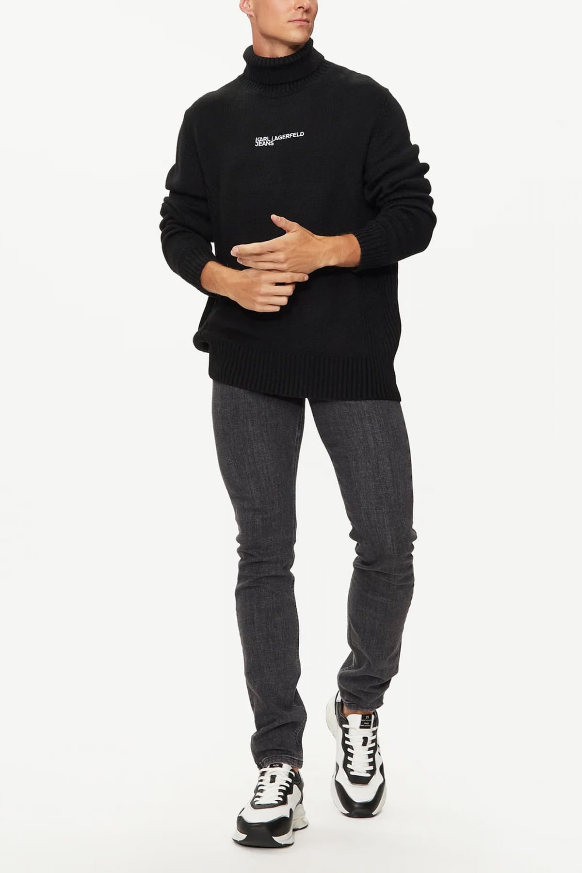 KARL LAGERFELD JEANS ΠΛΕΚΤΟ ROLLNECK REGULAR ΜΑΥΡΟ